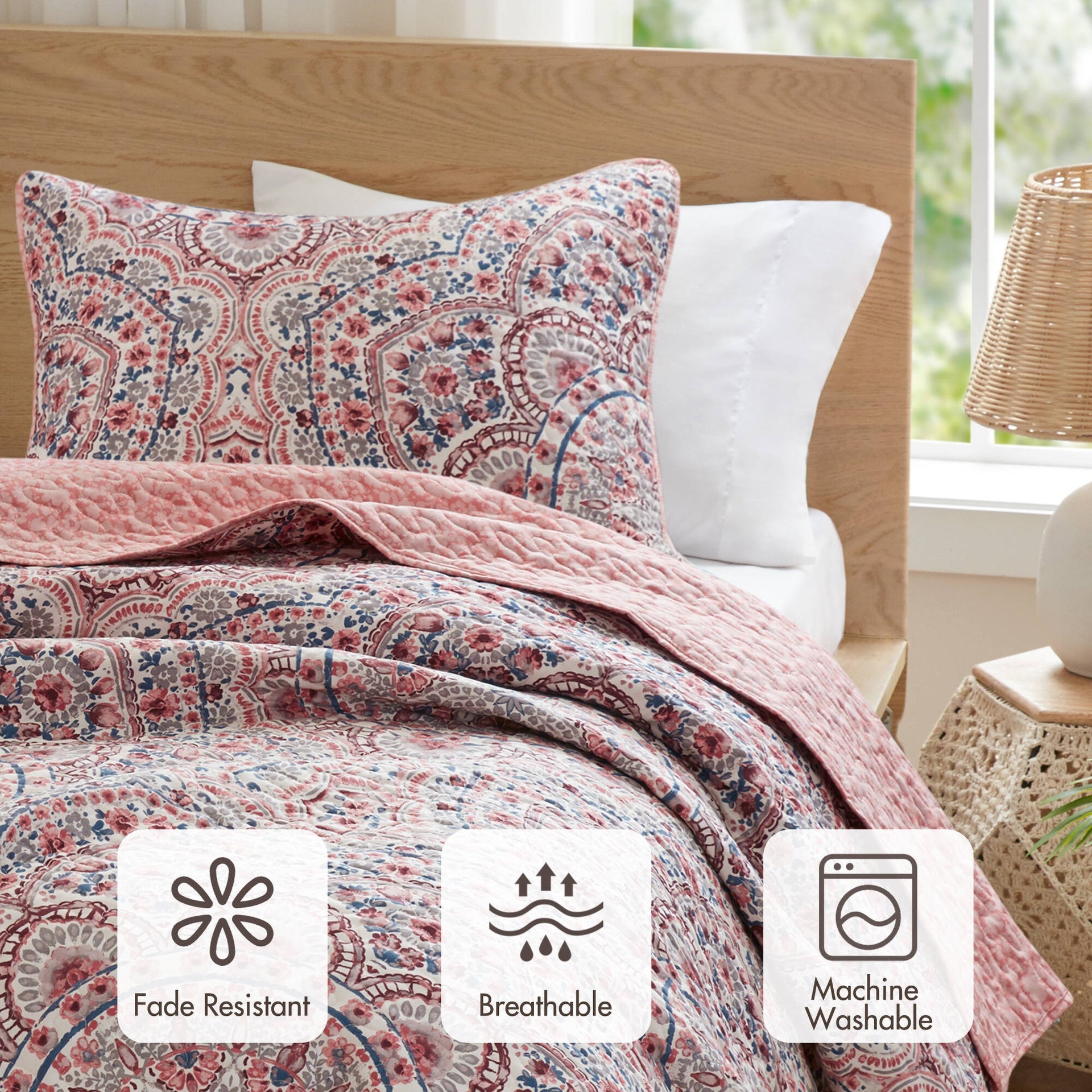 2-Piece Twin Boho Floral Reversible Quilt