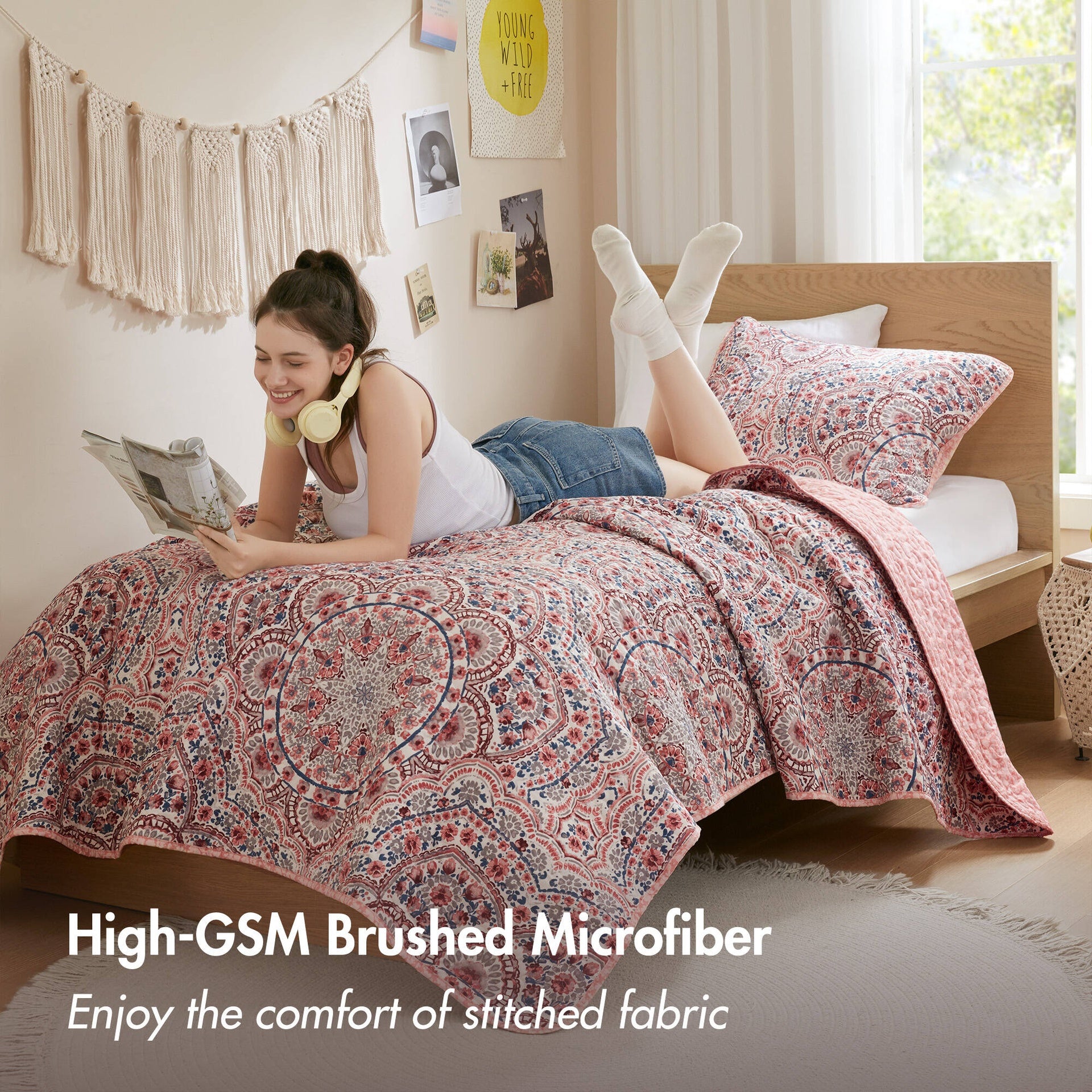 2-Piece Twin Boho Floral Reversible Quilt