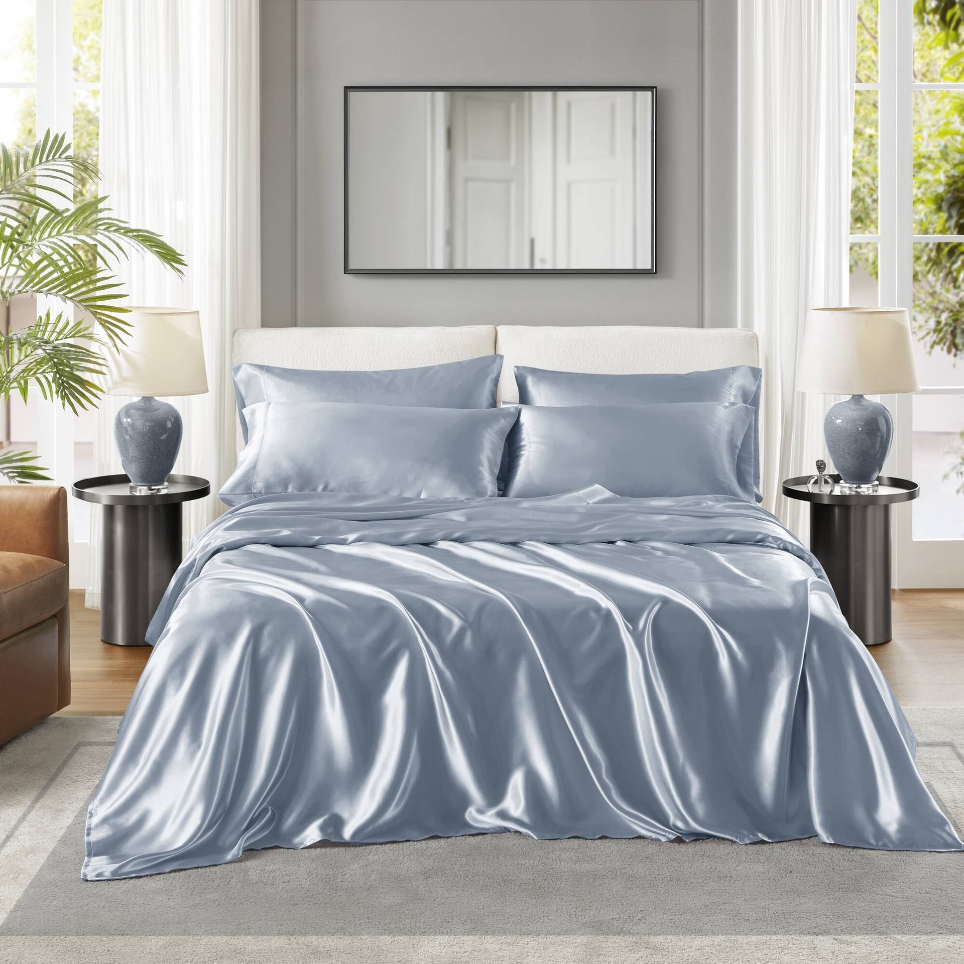 6 PCS Queen Luxury Sheet Set Blue
