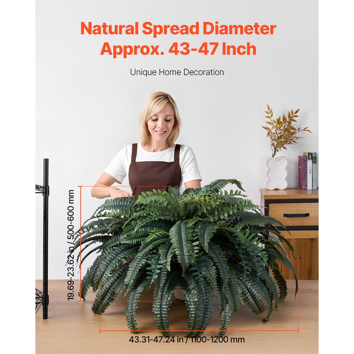 Artificial Ferns 1Pcs, 47 Inch Artificial Boston Ferns Plants, Faux Fern with 88 Branches, Artificial Plants Large for Outdoors/Indoor Home, Office,Garden (Flowerpot Unincluded)