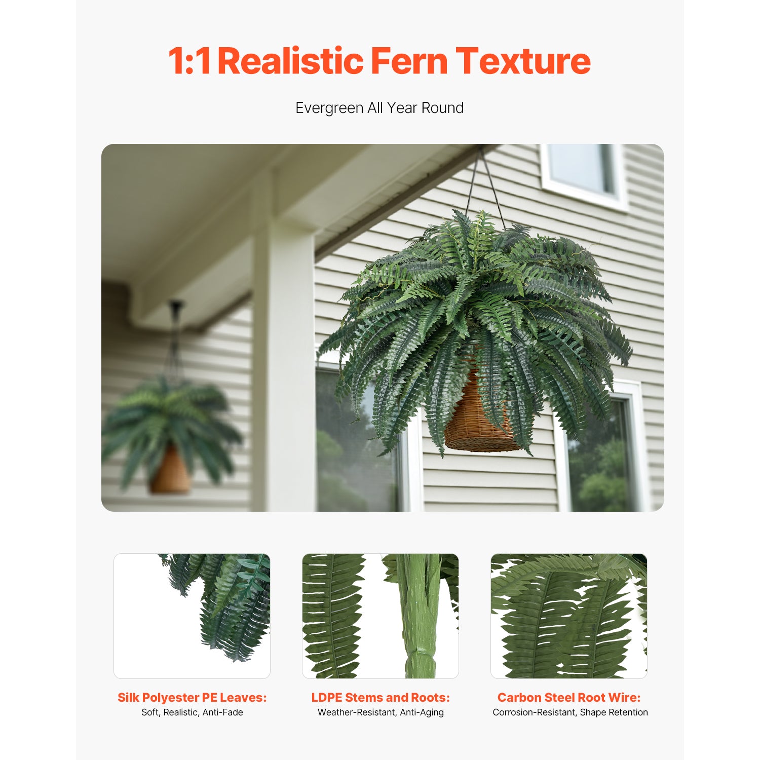 Artificial Ferns 1Pcs, 47 Inch Artificial Boston Ferns Plants, Faux Fern with 88 Branches, Artificial Plants Large for Outdoors/Indoor Home, Office,Garden (Flowerpot Unincluded)