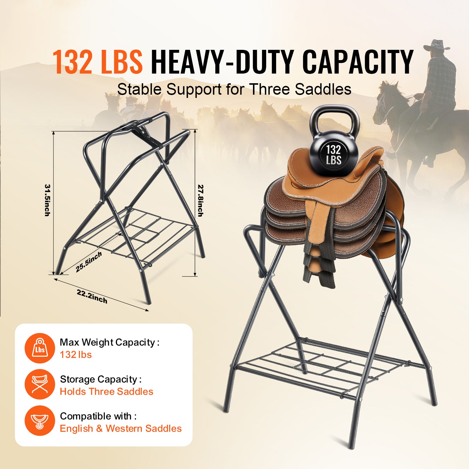 Folding Saddle Rack Freestanding Horse Saddle Stand for English Saddle