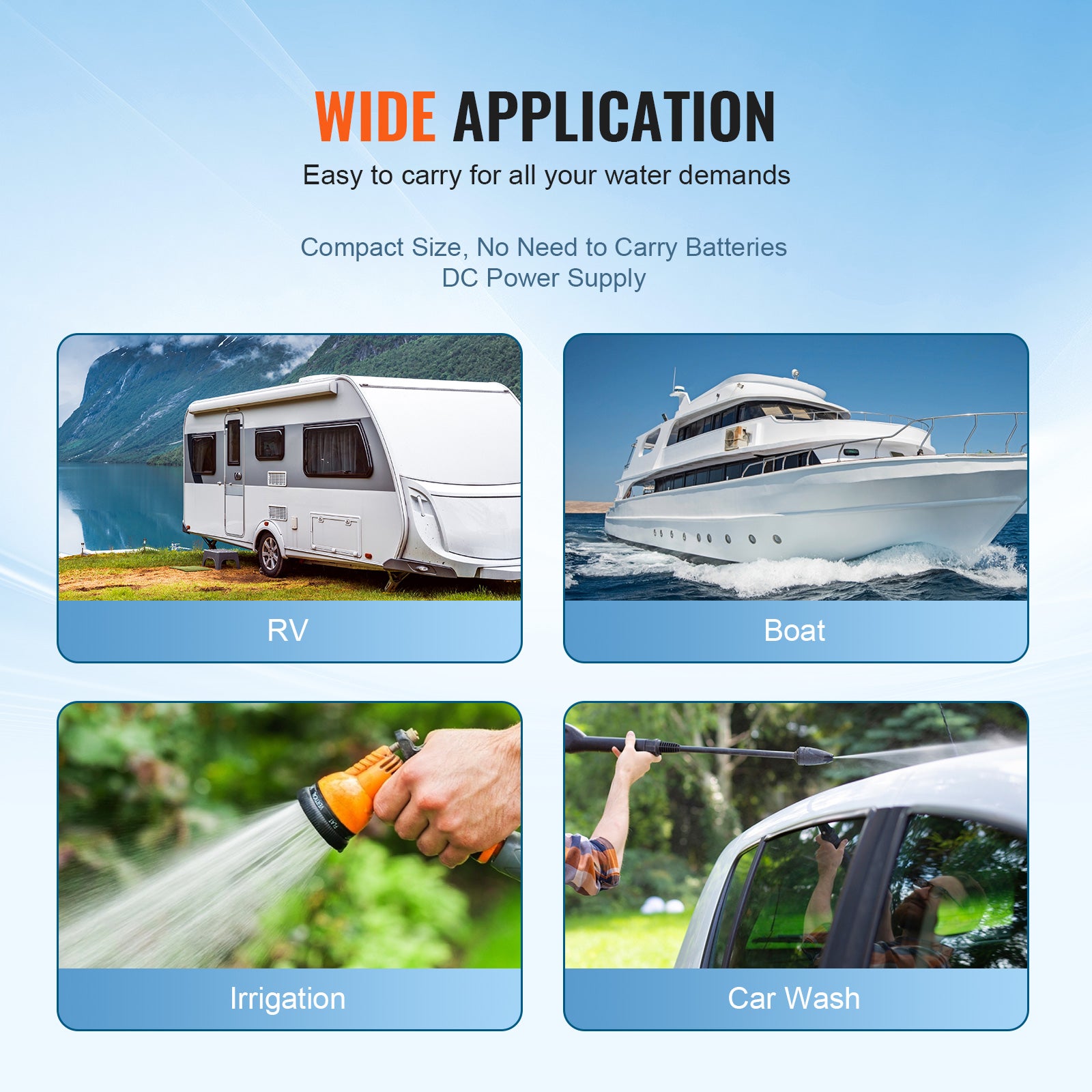 Water Diaphragm Pump, 12V DC, 3.5 GPM Flow, 55 PSI Rated Pressure (40-80 PSI Adjustable), 1/2" MNPT Self Priming Sprayer Pump with Pressure Switch for RV Camper Marine Boat Lawn, FCC Certified