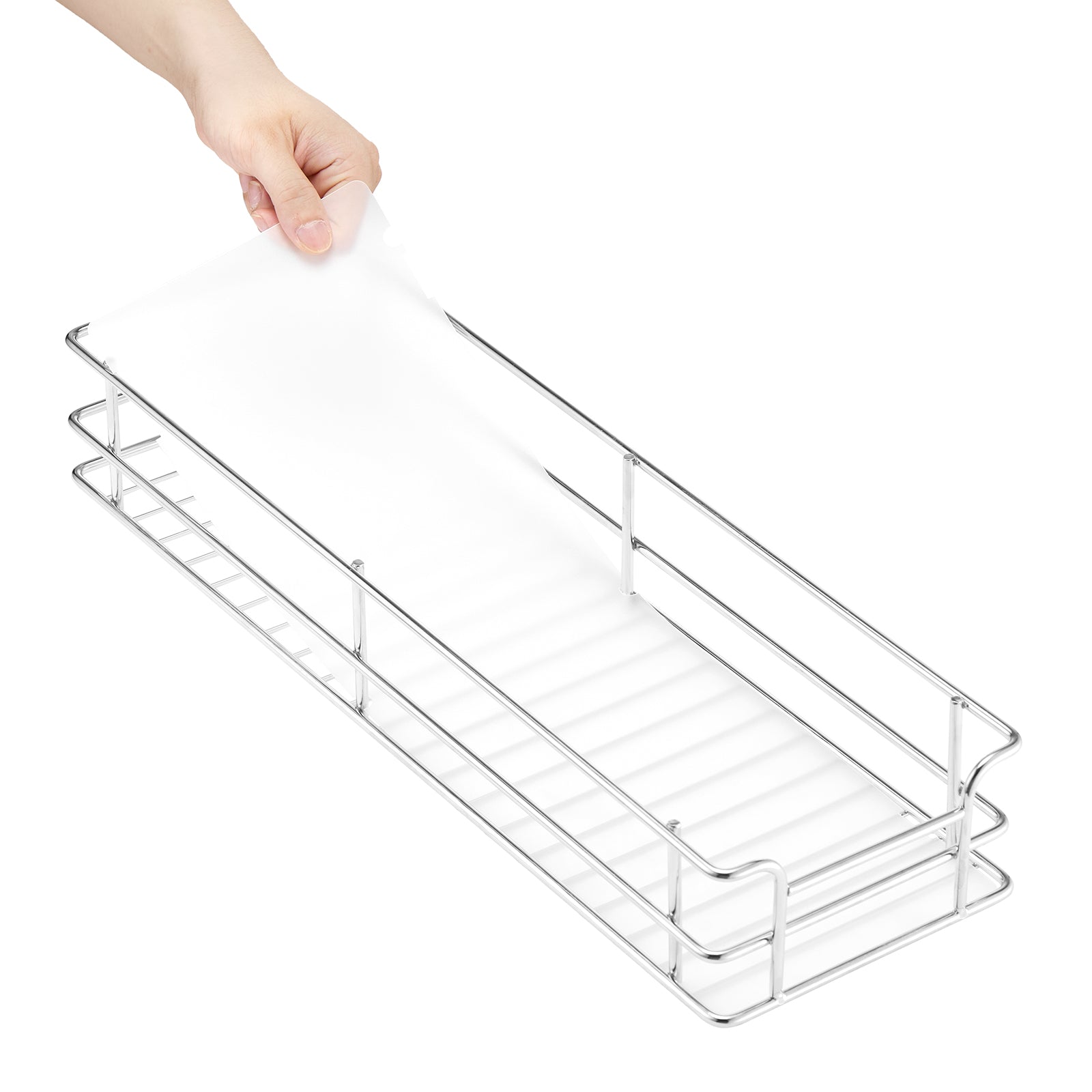 2-Tier 8.5"Wx21"Dx15"H Wire Pull Out Cabinet Under Sink Organizer Drawer Basket, 10"Wx22"Dx18"H  Install Size for Cabinet