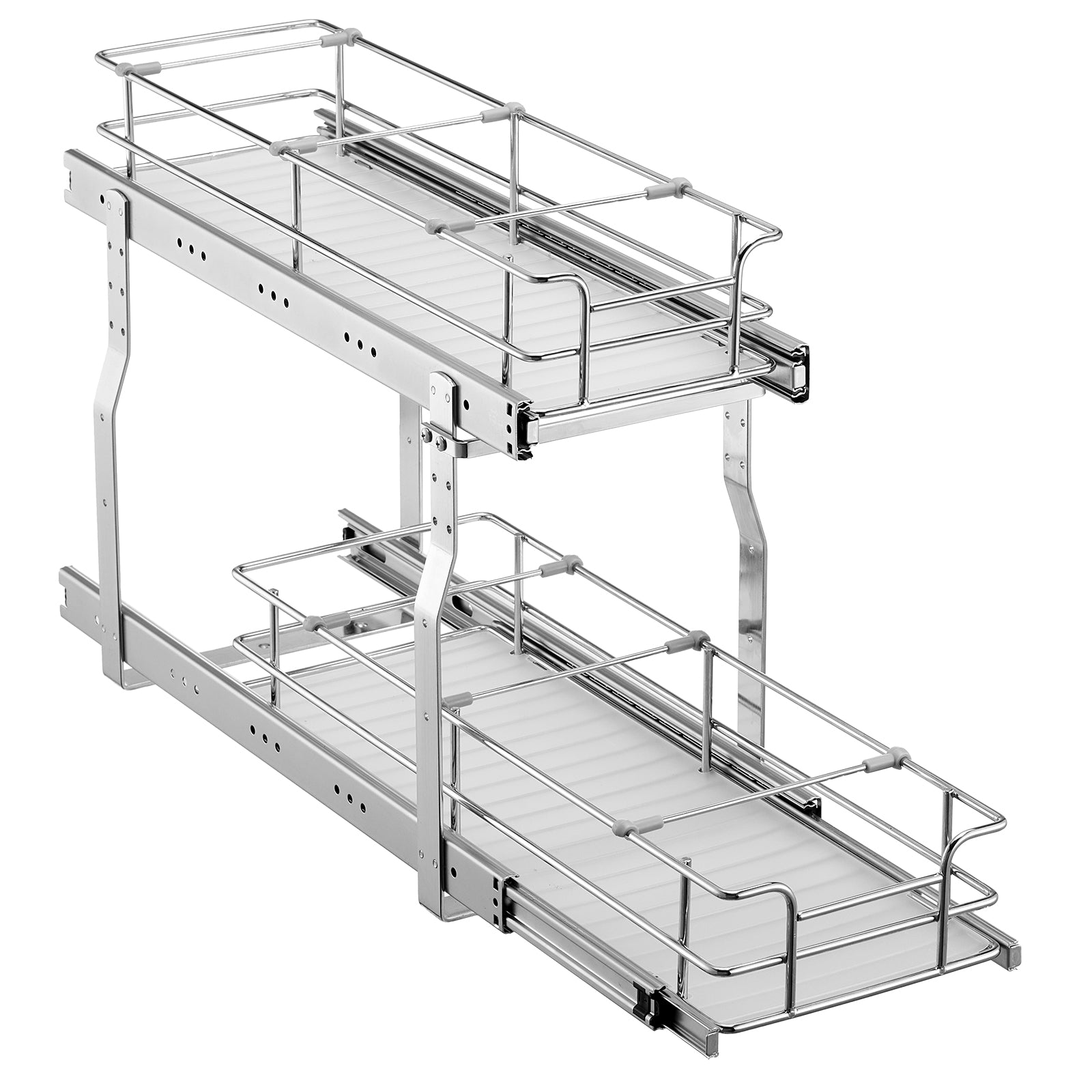 2-Tier 8.5"Wx21"Dx15"H Wire Pull Out Cabinet Under Sink Organizer Drawer Basket, 10"Wx22"Dx18"H  Install Size for Cabinet