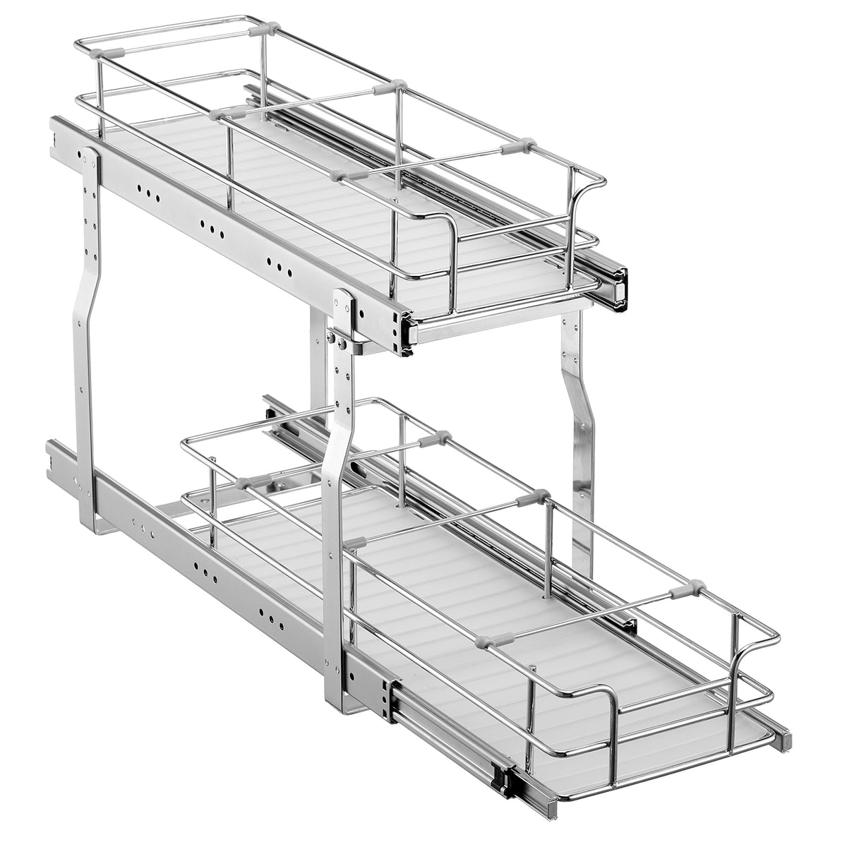 2-Tier 8.5"Wx21"Dx15"H Wire Pull Out Cabinet Under Sink Organizer Drawer Basket, 10"Wx22"Dx18"H  Install Size for Cabinet