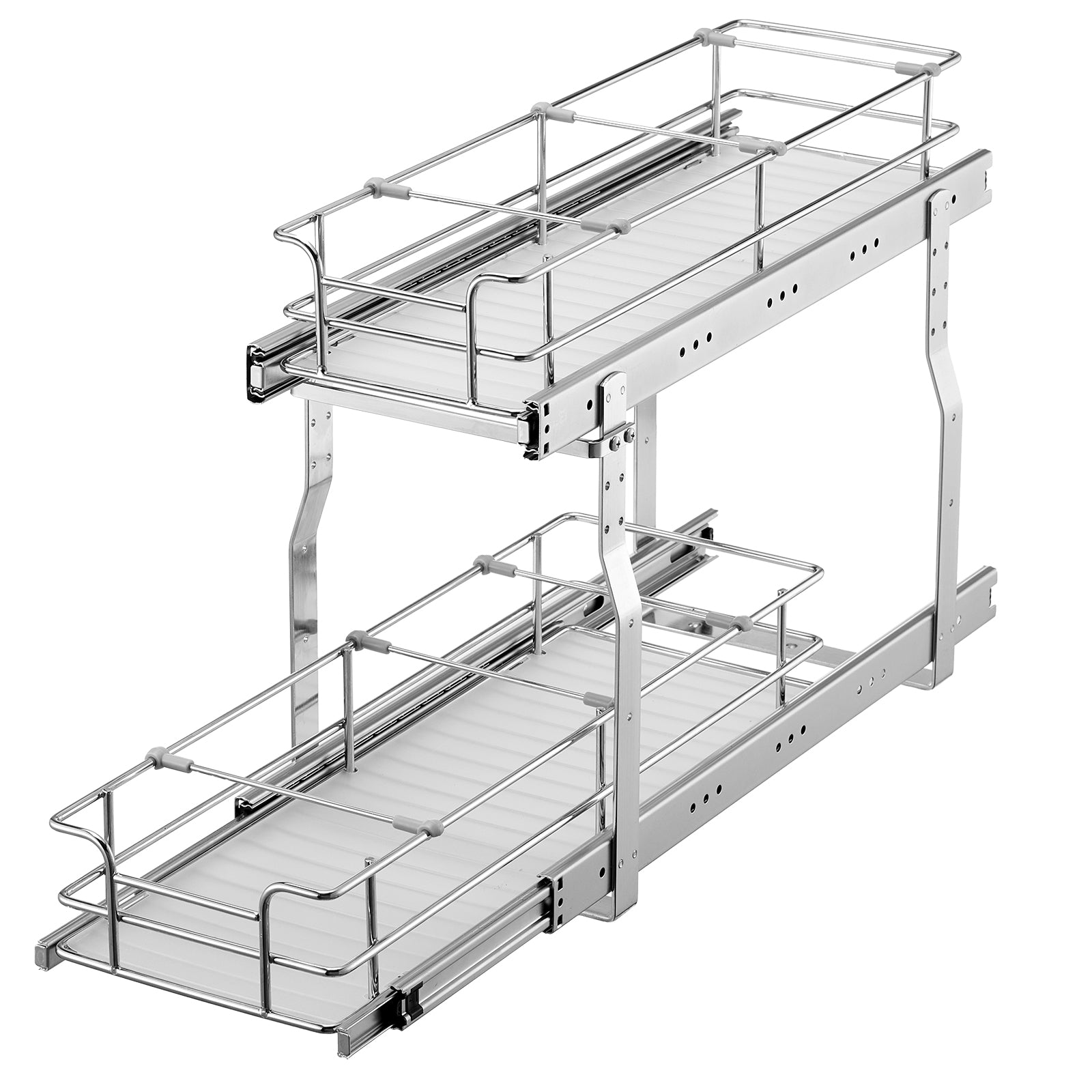 2-Tier 8.5"Wx21"Dx15"H Wire Pull Out Cabinet Under Sink Organizer Drawer Basket, 10"Wx22"Dx18"H  Install Size for Cabinet