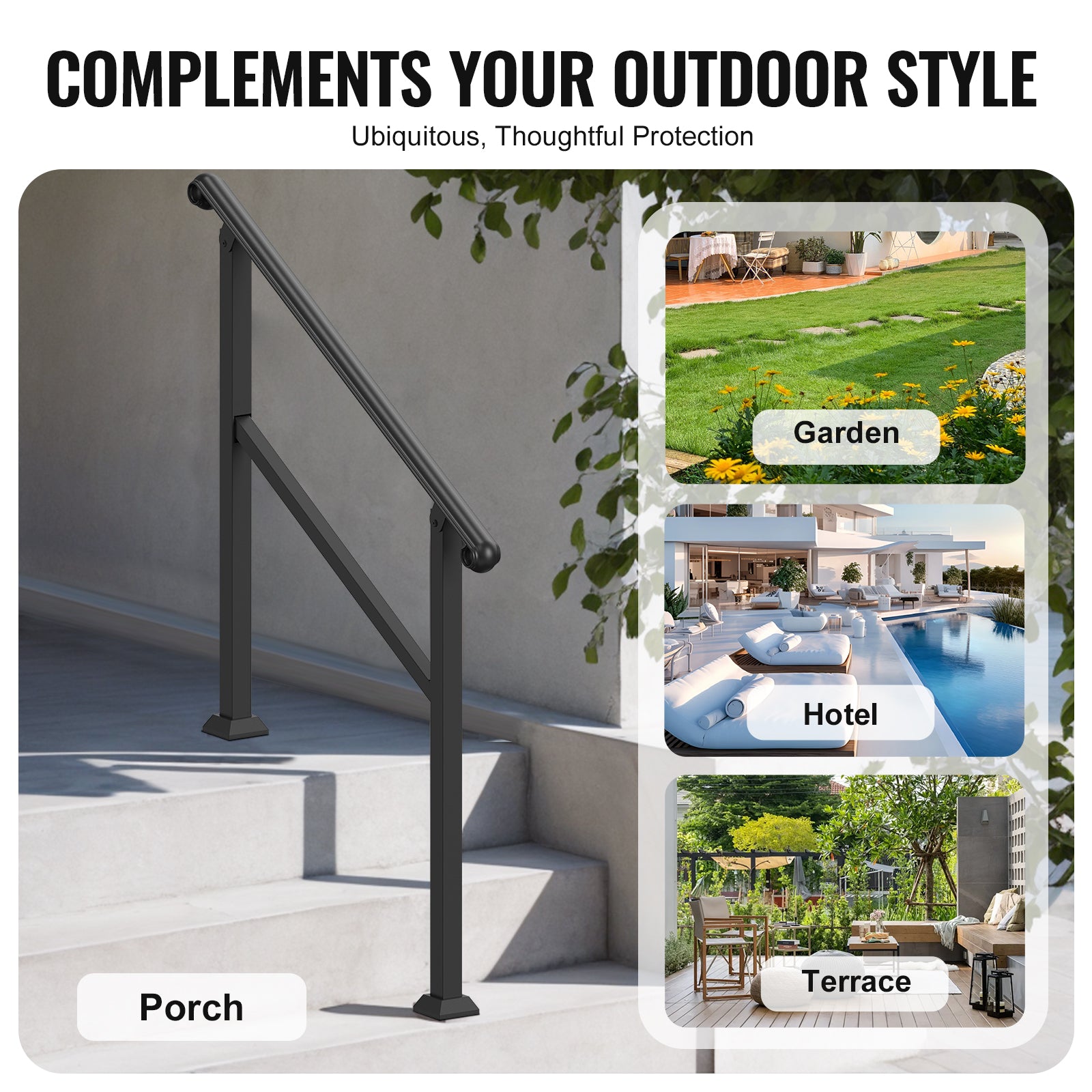 2-3 Step Handrails for Outdoor Steps for Seniors Porch Deck Post