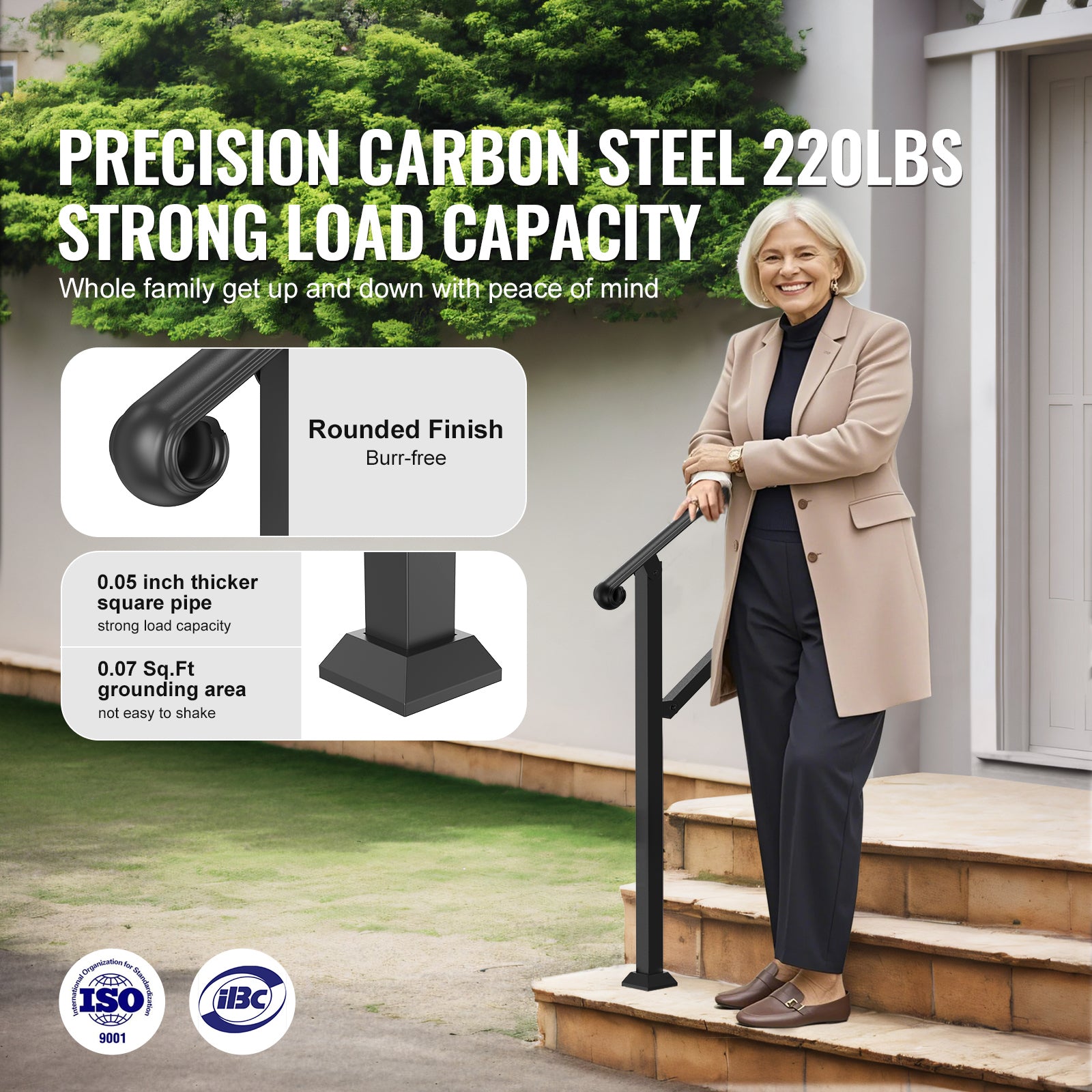 2-3 Step Handrails for Outdoor Steps for Seniors Porch Deck Post