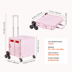 Foldable Cart with Stair Climbing Wheels Collapsible Rolling Crate 65L