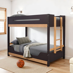 Contemporary Style Twin Over Twin  Bunk Bed Attached Side Ladder Insert An d Lock Joint Purple Mauve/Natural Finish Bedroom Furniture
