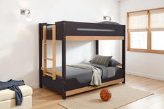 Contemporary Style Twin Over Twin  Bunk Bed Attached Side Ladder Insert An d Lock Joint Purple Mauve/Natural Finish Bedroom Furniture