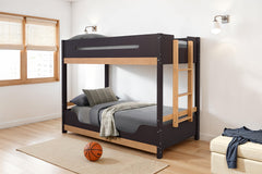 Contemporary Style Twin Over Twin  Bunk Bed Attached Side Ladder Insert An d Lock Joint Purple Mauve/Natural Finish Bedroom Furniture