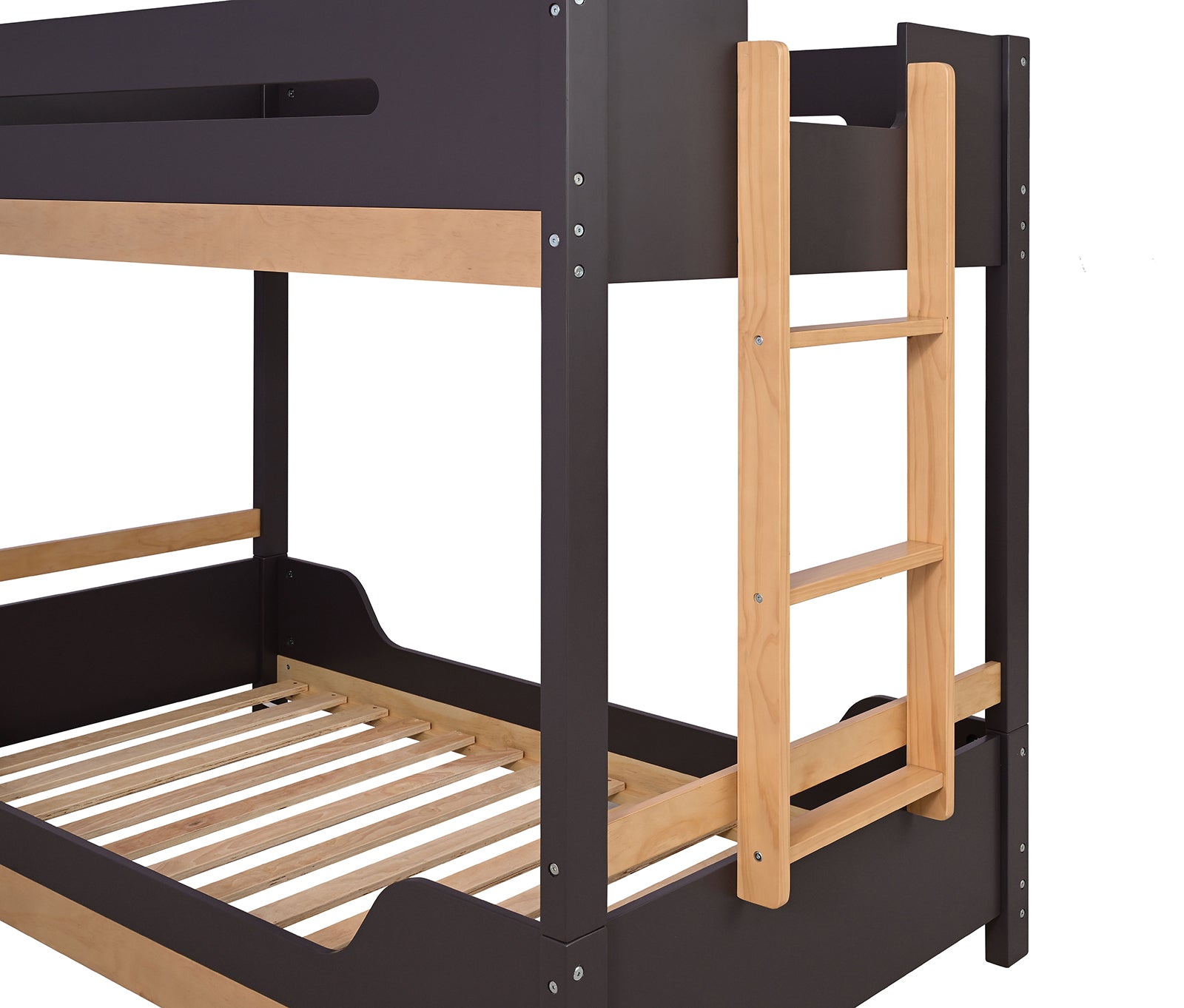 Contemporary Style Twin Over Twin  Bunk Bed Attached Side Ladder Insert An d Lock Joint Purple Mauve/Natural Finish Bedroom Furniture