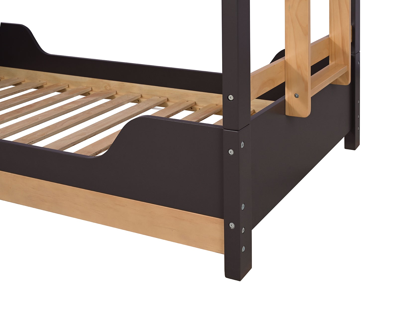 Contemporary Style Twin Over Twin  Bunk Bed Attached Side Ladder Insert An d Lock Joint Purple Mauve/Natural Finish Bedroom Furniture