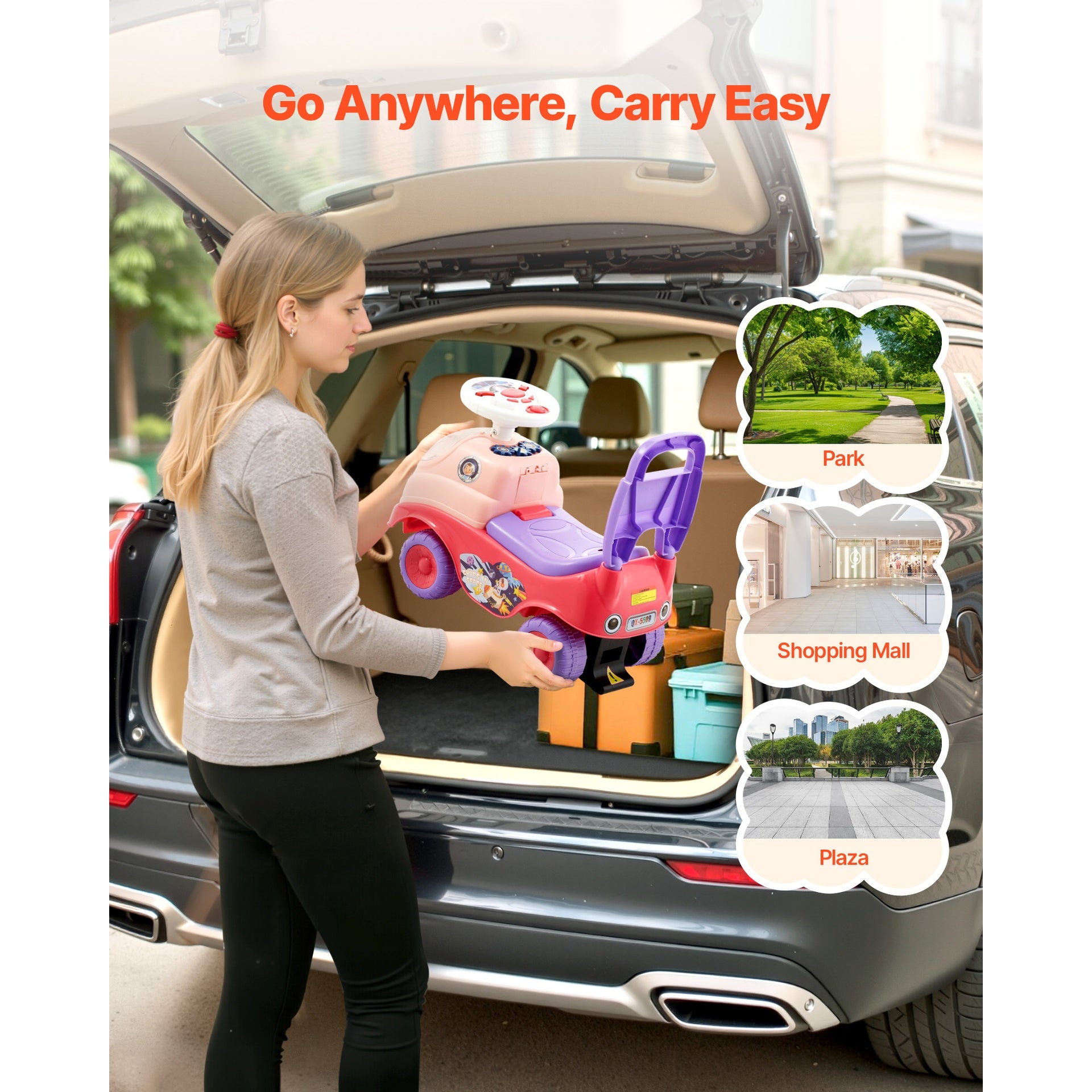 Ride On Toddler Push Car, Push Car for Toddler 19 to 36 Months, Kids Ride On Toy with Horn & Music, 48.5 lbs Load Capacity, Under-seat Storage, Foot-to-Floor Walker for Toddlers Boys Girls, Pink