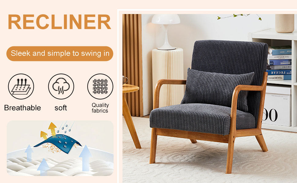 Mid-Century Modern Accent Chair, Arm Chair Living Room Chairs with Pillow Upholstered Reading Chair with Solid Wood Frame & Living Room Bedroom Balcony (beige)