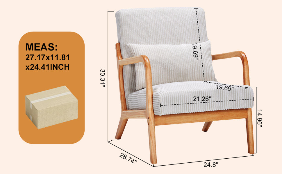 Mid-Century Modern Accent Chair, Arm Chair Living Room Chairs with Pillow Upholstered Reading Chair with Solid Wood Frame & Living Room Bedroom Balcony (beige)