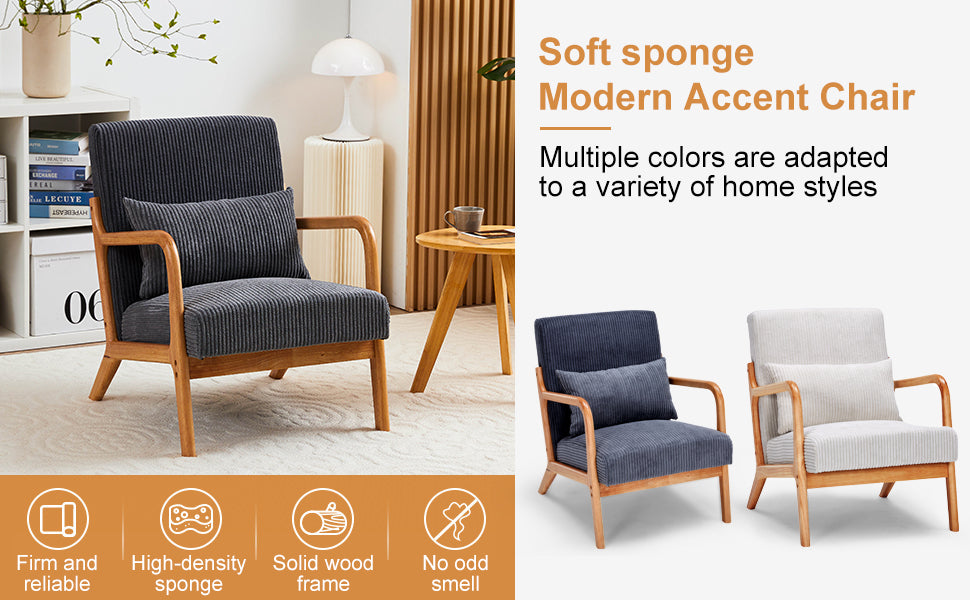 Mid-Century Modern Accent Chair, Arm Chair Living Room Chairs with Pillow Upholstered Reading Chair with Solid Wood Frame & Living Room Bedroom Balcony (beige)