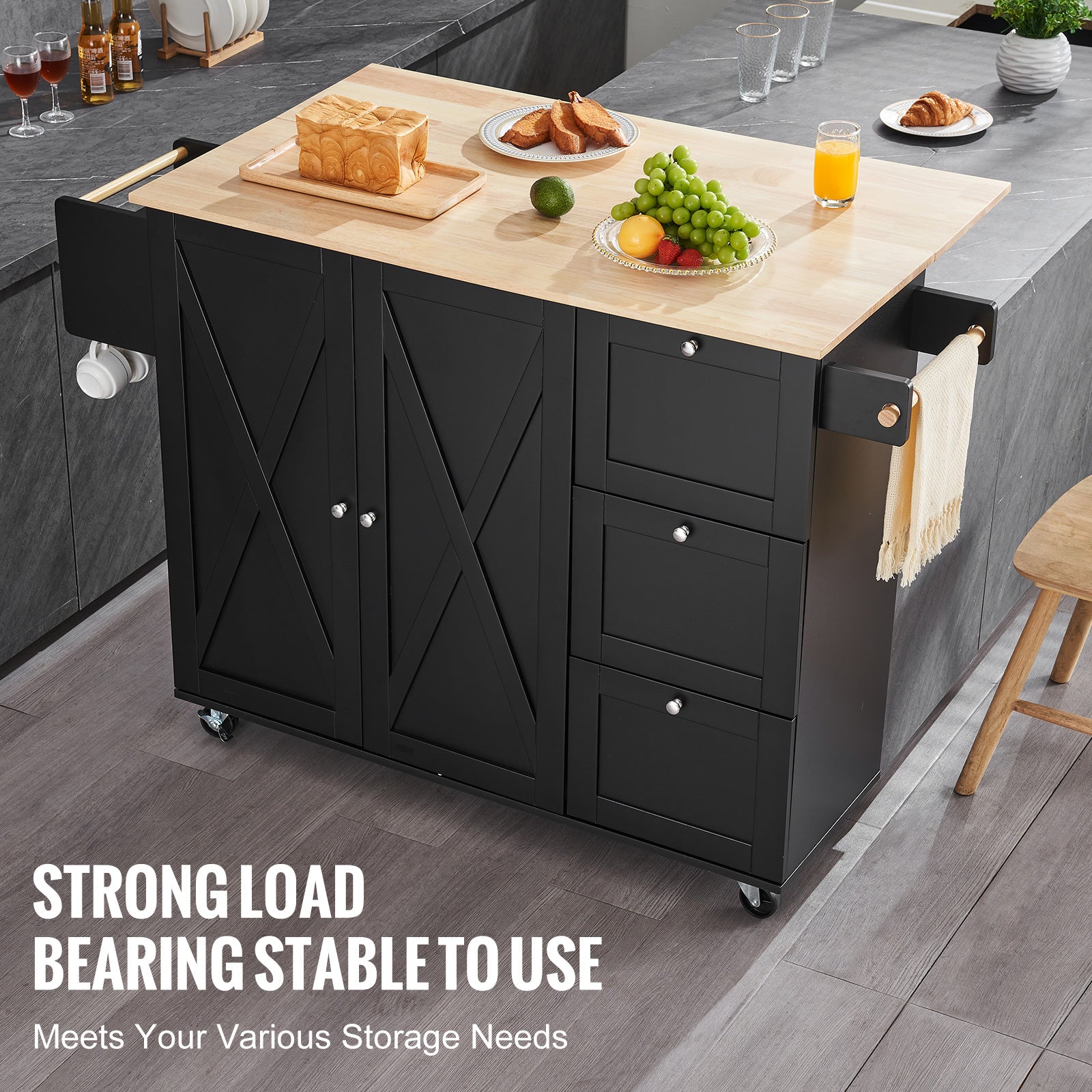 Kitchen Island Cart Rolling Storage Cabinet on Wheel with Drawer & Shelves