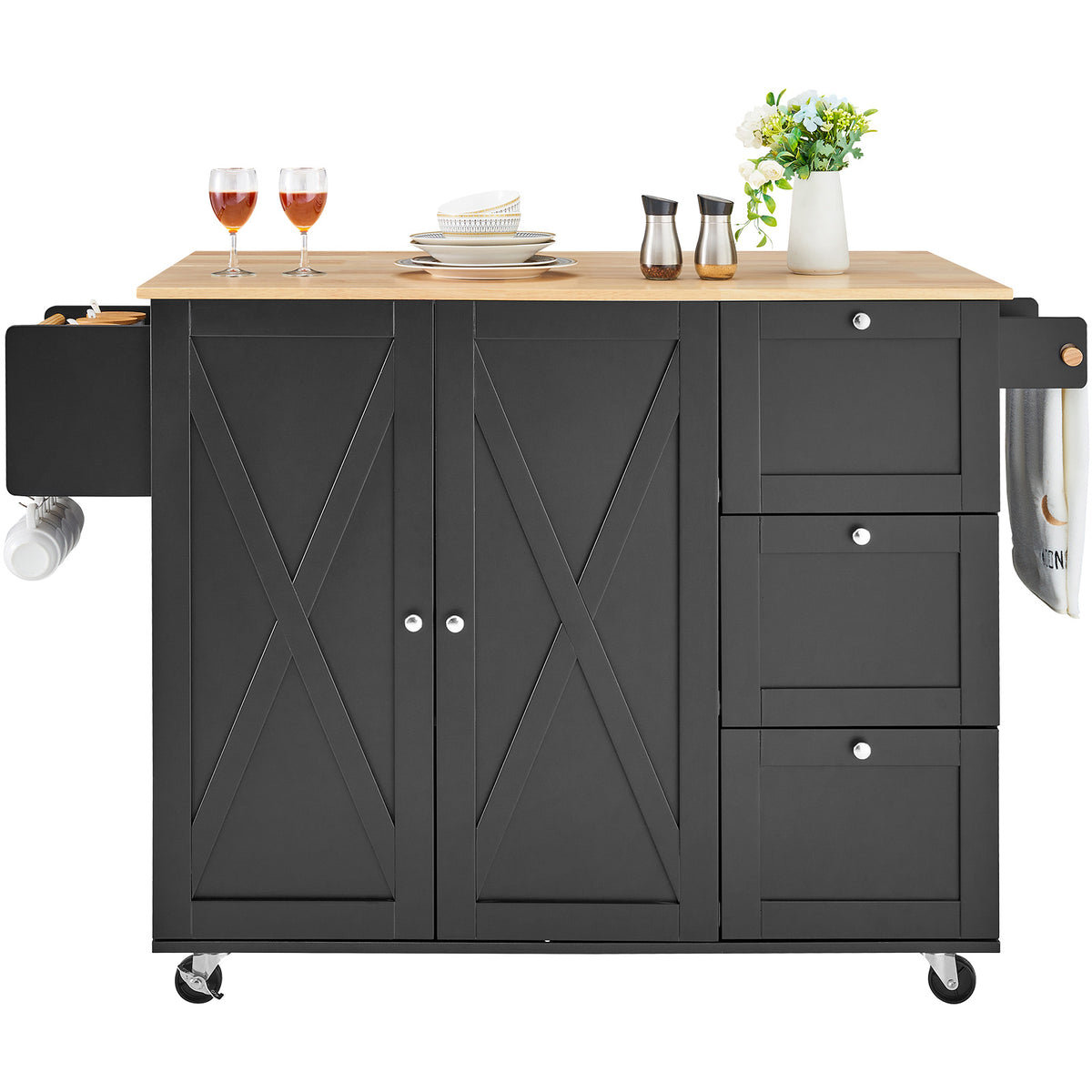 Kitchen Island Cart Rolling Storage Cabinet on Wheel with Drawer & Shelves