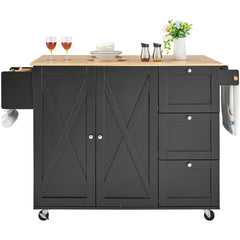 Kitchen Island Cart Rolling Storage Cabinet on Wheel with Drawer & Shelves