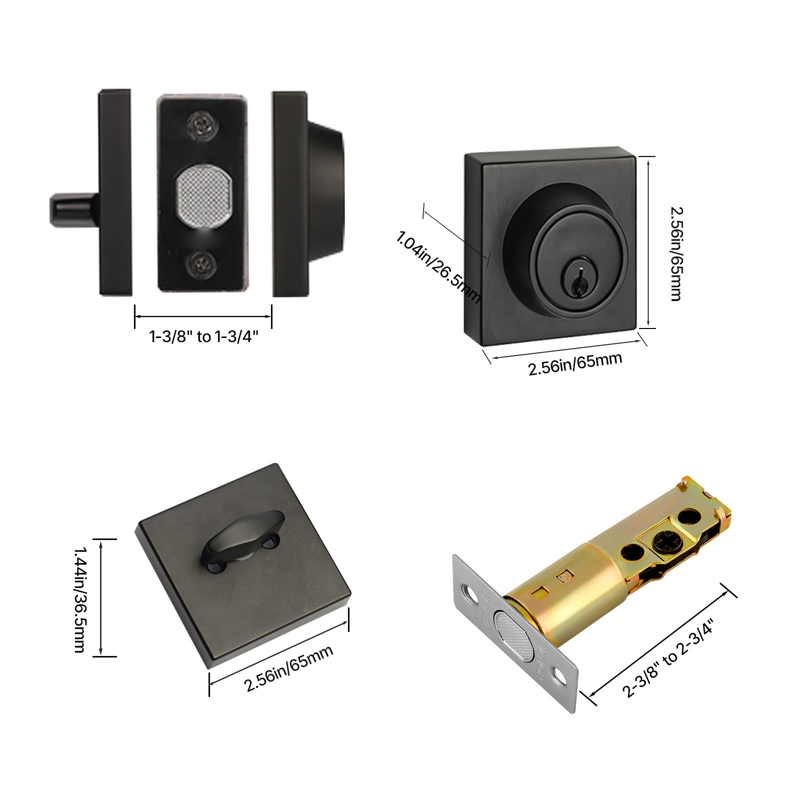 Deadbolt Lock Square Single Cylinder Dead Bolt Keyed 1 Side Matte Black 3 Keys