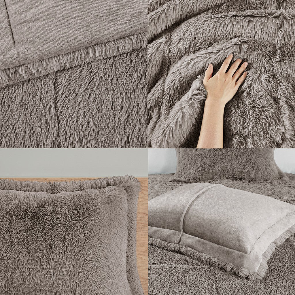 King/Cal King Shaggy Long Fur Comforter Mini Set