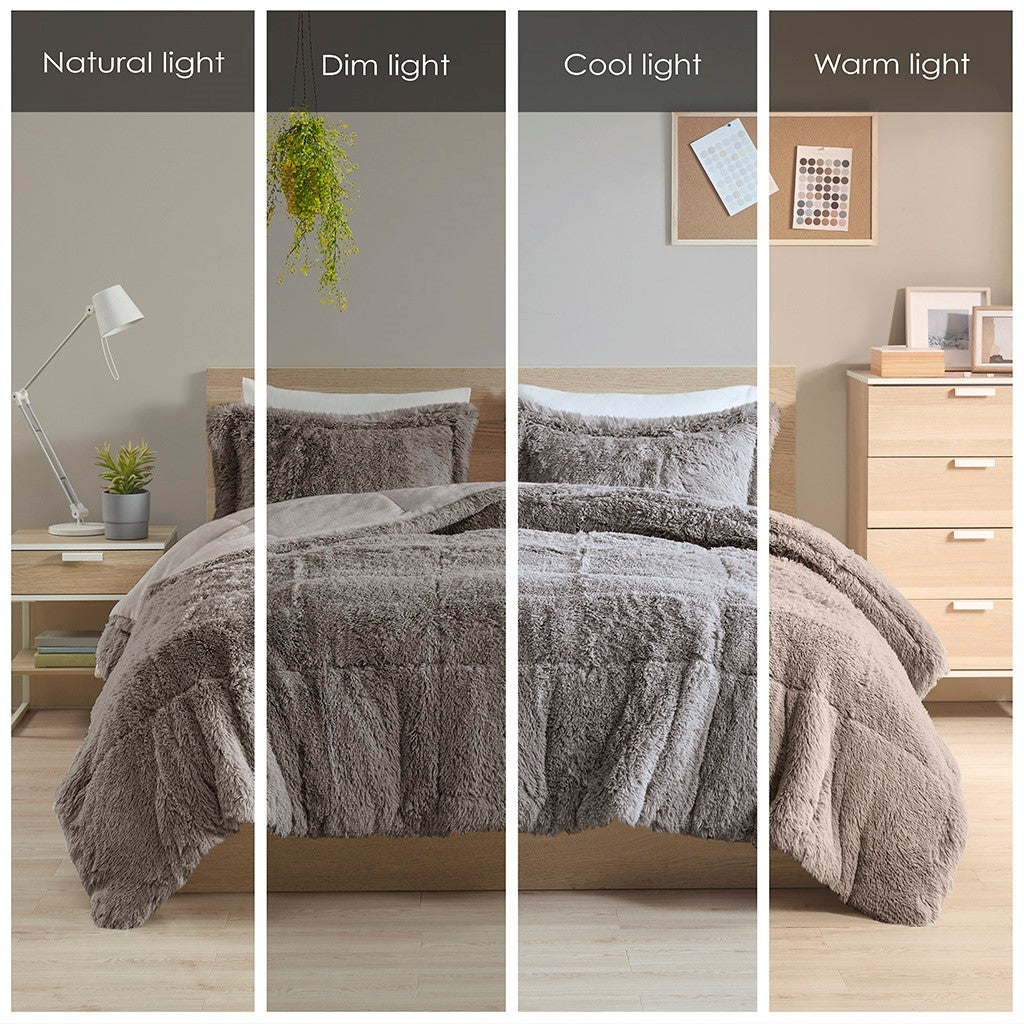 King/Cal King Shaggy Long Fur Comforter Mini Set