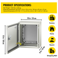 NEMA Steel Enclosure, 12 x 10 x 6'' NEMA 4X Steel Electrical Box, IP66 Waterproof & Dustproof, Outdoor/Indoor Electrical Junction Box, with Mounting Plate