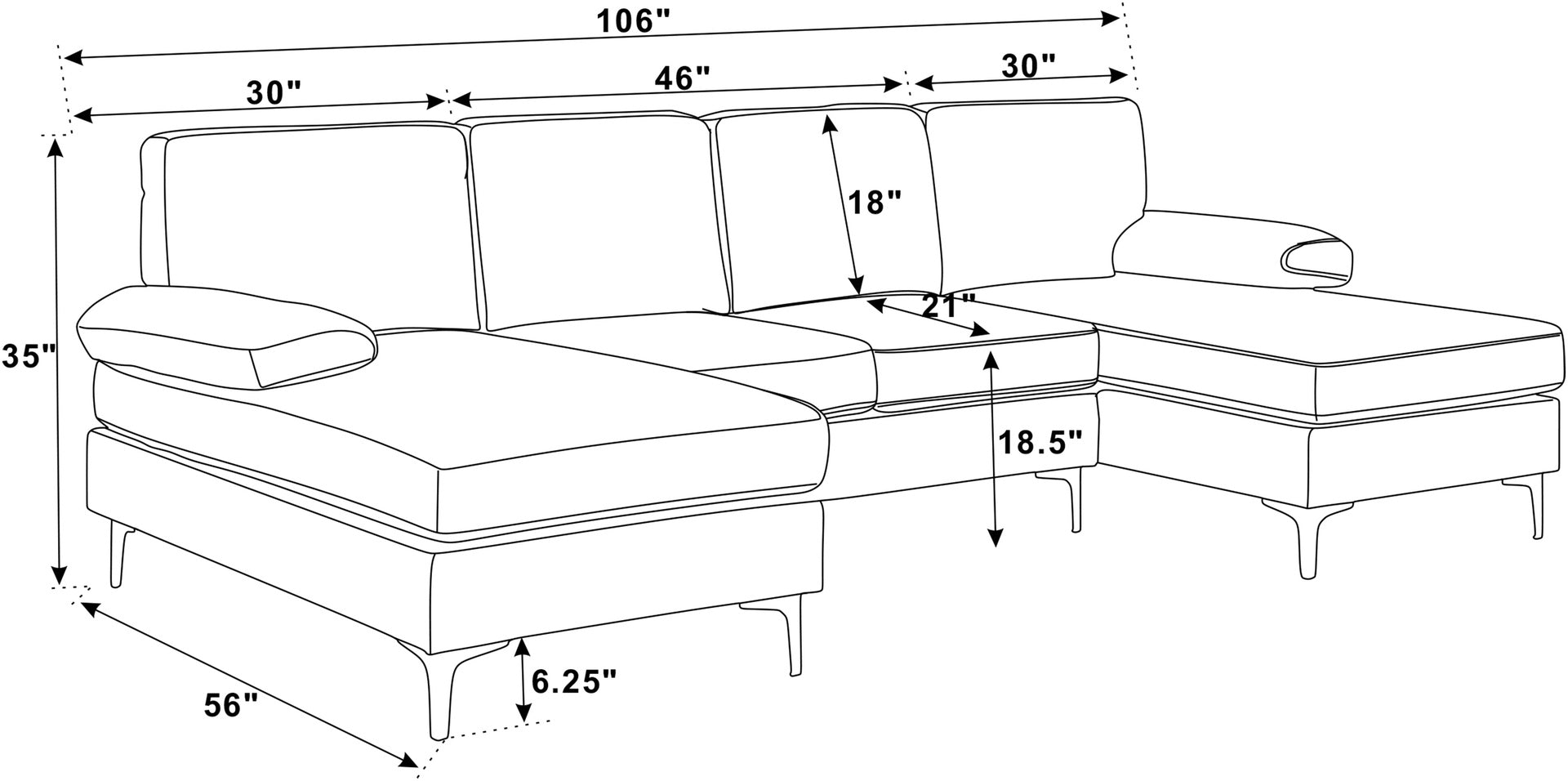 Polyester Blend Upholstered U-Shape Sectional with Metal Legs