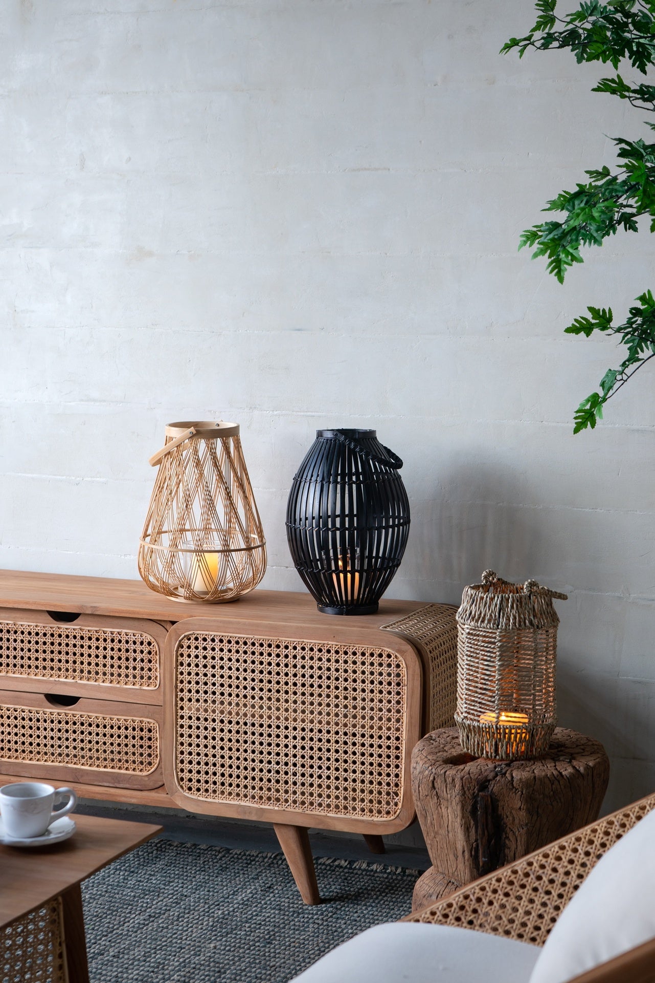 D9.5x13.5" Sienna Bamboo Lantern with Rope Handle