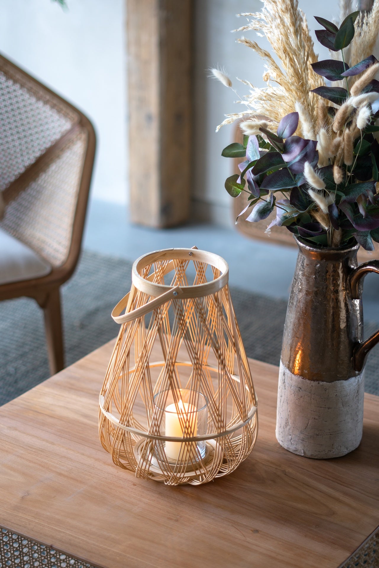 D9.5x13.5" Sienna Bamboo Lantern with Rope Handle