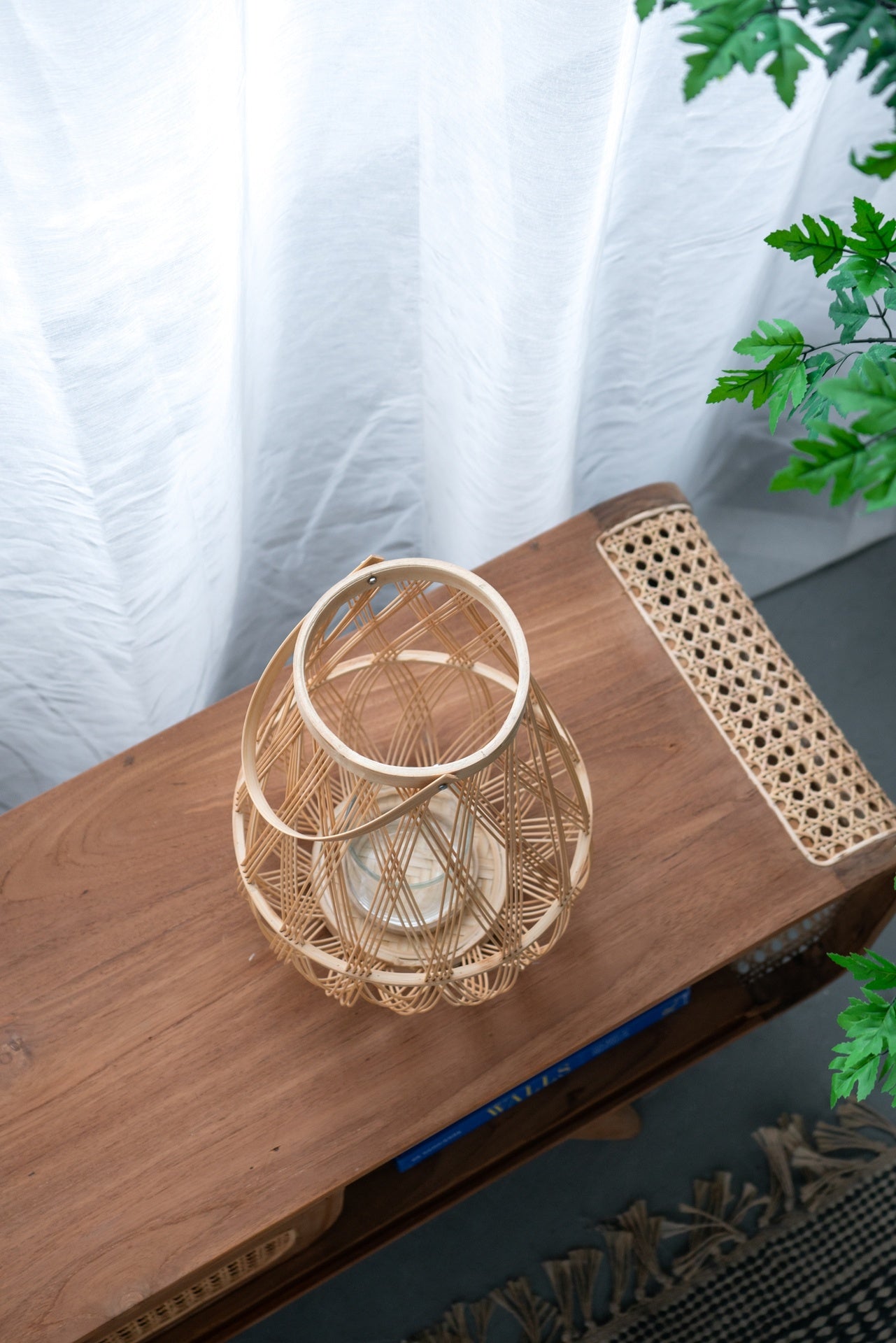 D9.5x13.5" Sienna Bamboo Lantern with Rope Handle