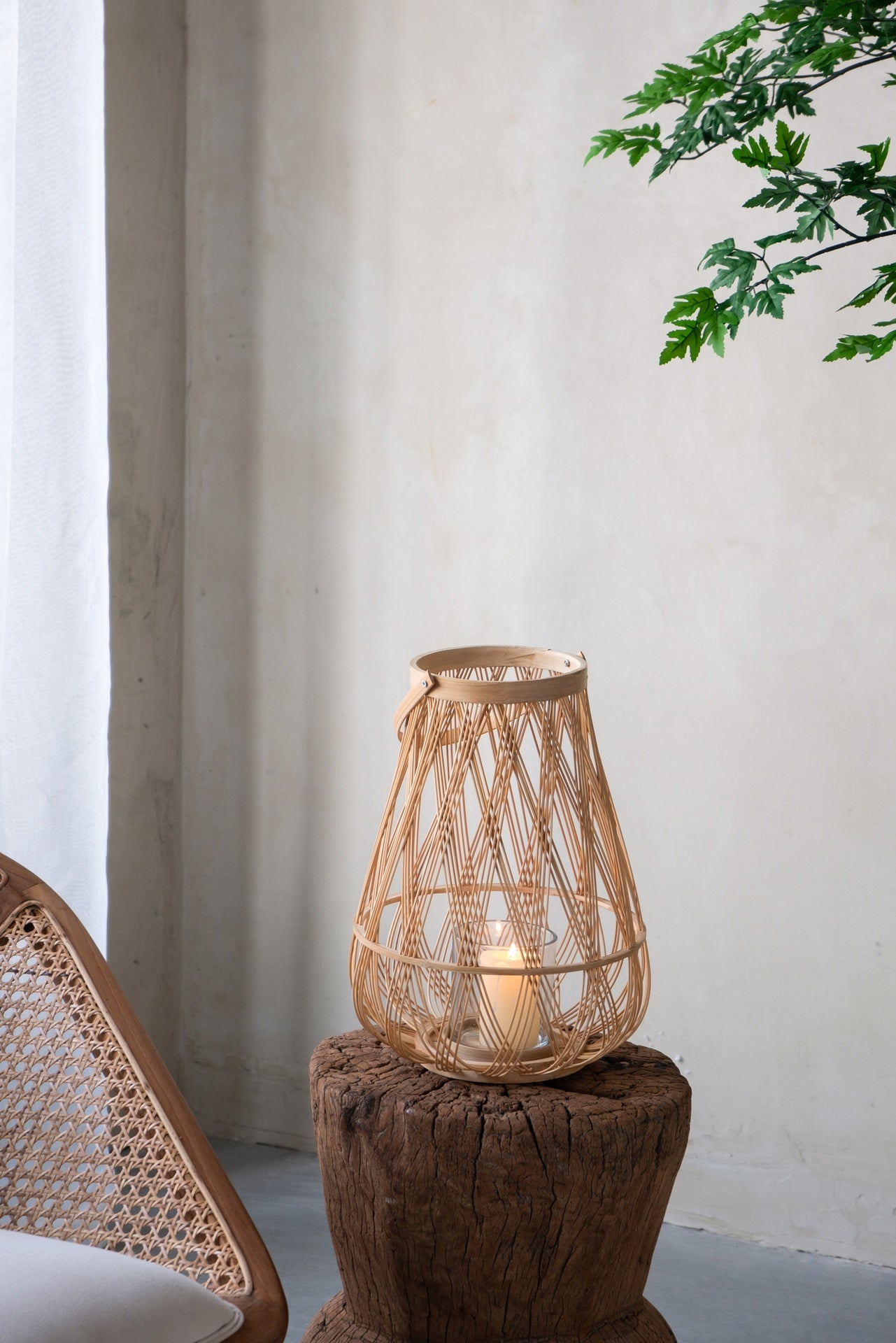 D9.5x13.5" Sienna Bamboo Lantern with Rope Handle