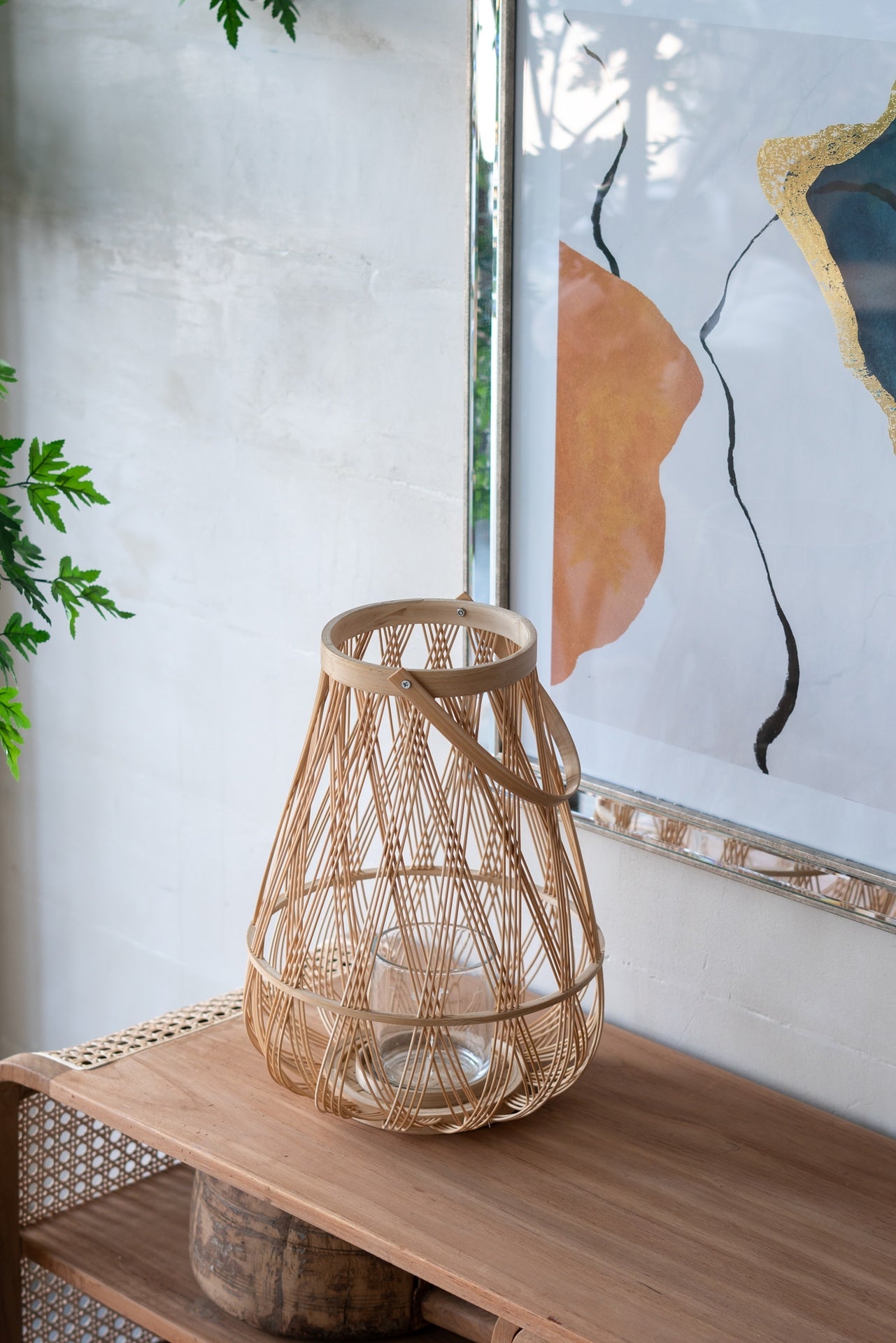 D9.5x13.5" Sienna Bamboo Lantern with Rope Handle