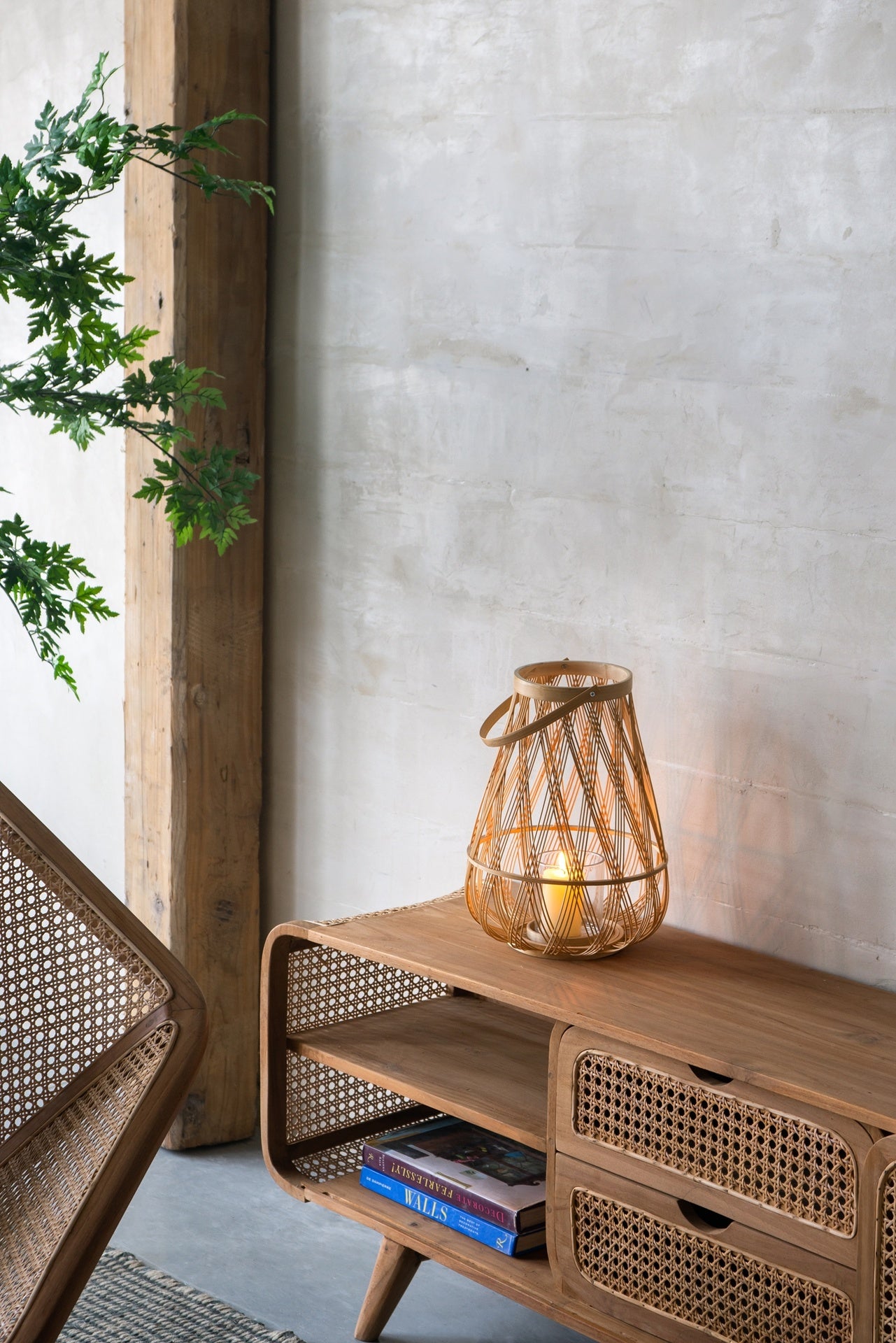 D9.5x13.5" Sienna Bamboo Lantern with Rope Handle