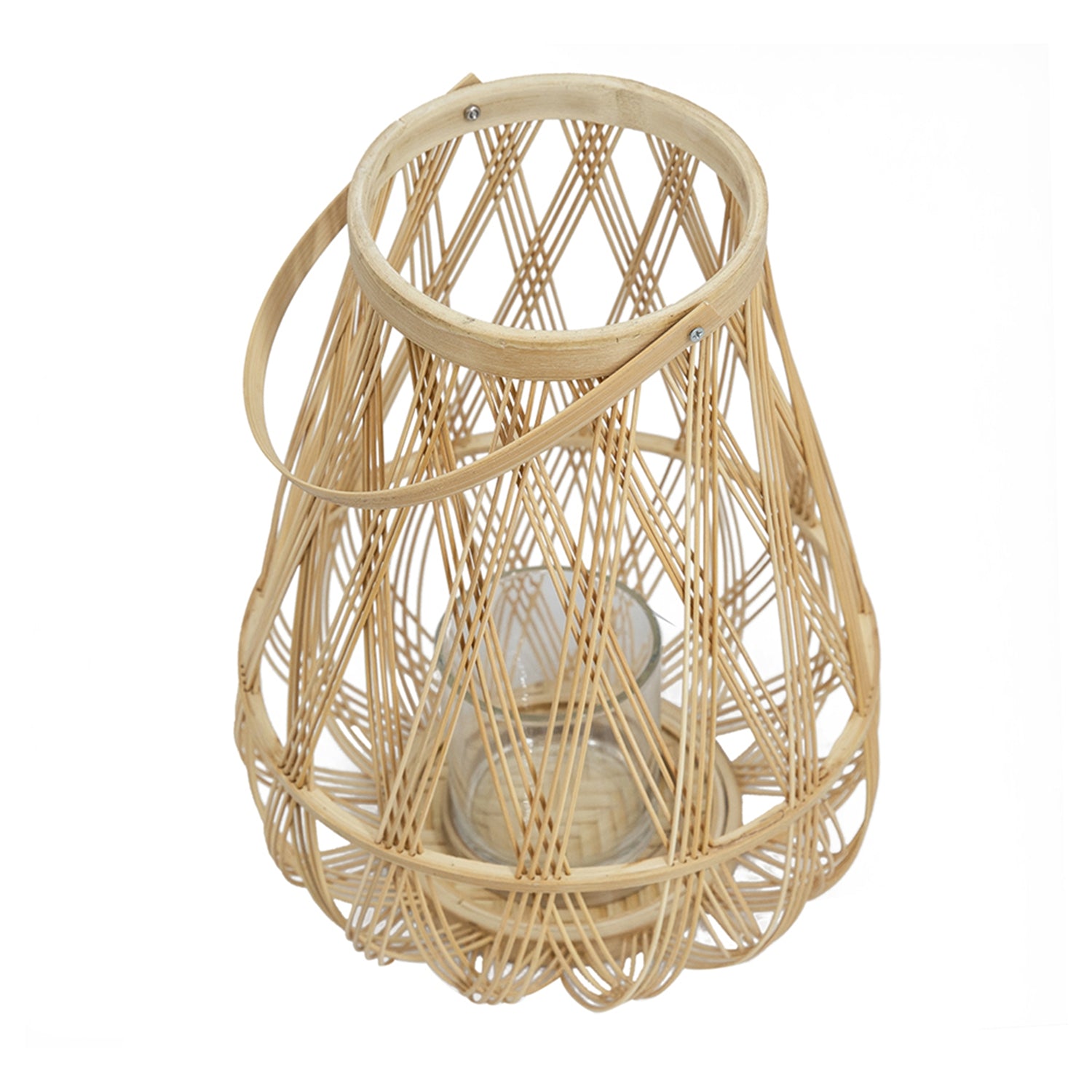 D9.5x13.5" Sienna Bamboo Lantern with Rope Handle