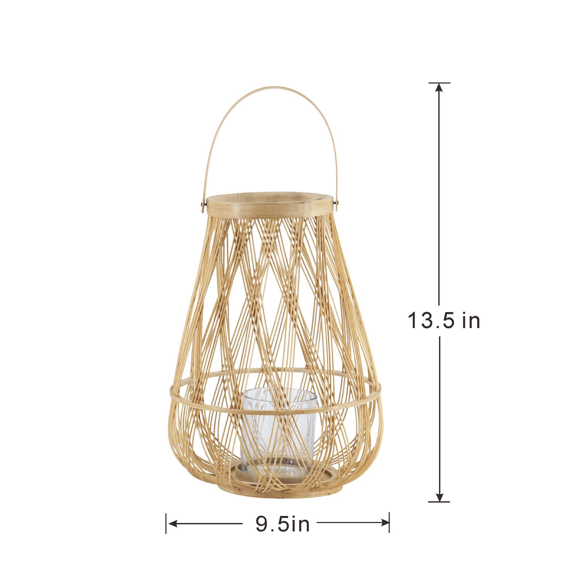 D9.5x13.5" Sienna Bamboo Lantern with Rope Handle