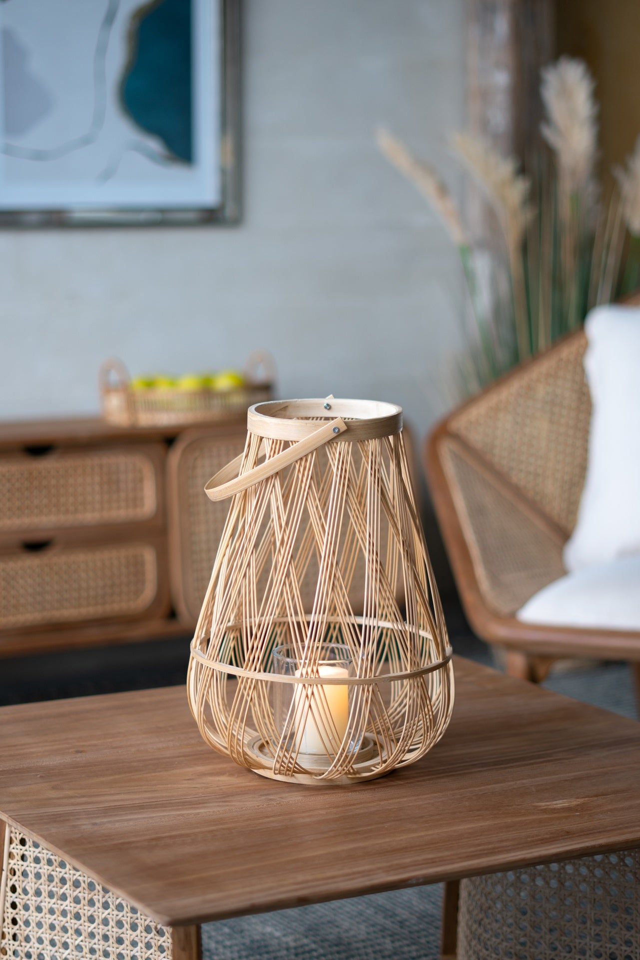 D9.5x13.5" Sienna Bamboo Lantern with Rope Handle