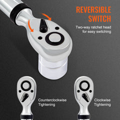 Digital Torque Wrench, 1/2" Drive Electronic Torque Wrench, Torque Wrench Kit 25-250ft.lb/34-340n.m Torque Range Accurate to ±2%, 3-Mode Adjustable Torque Wrench Set with LED Buzzer Calibration