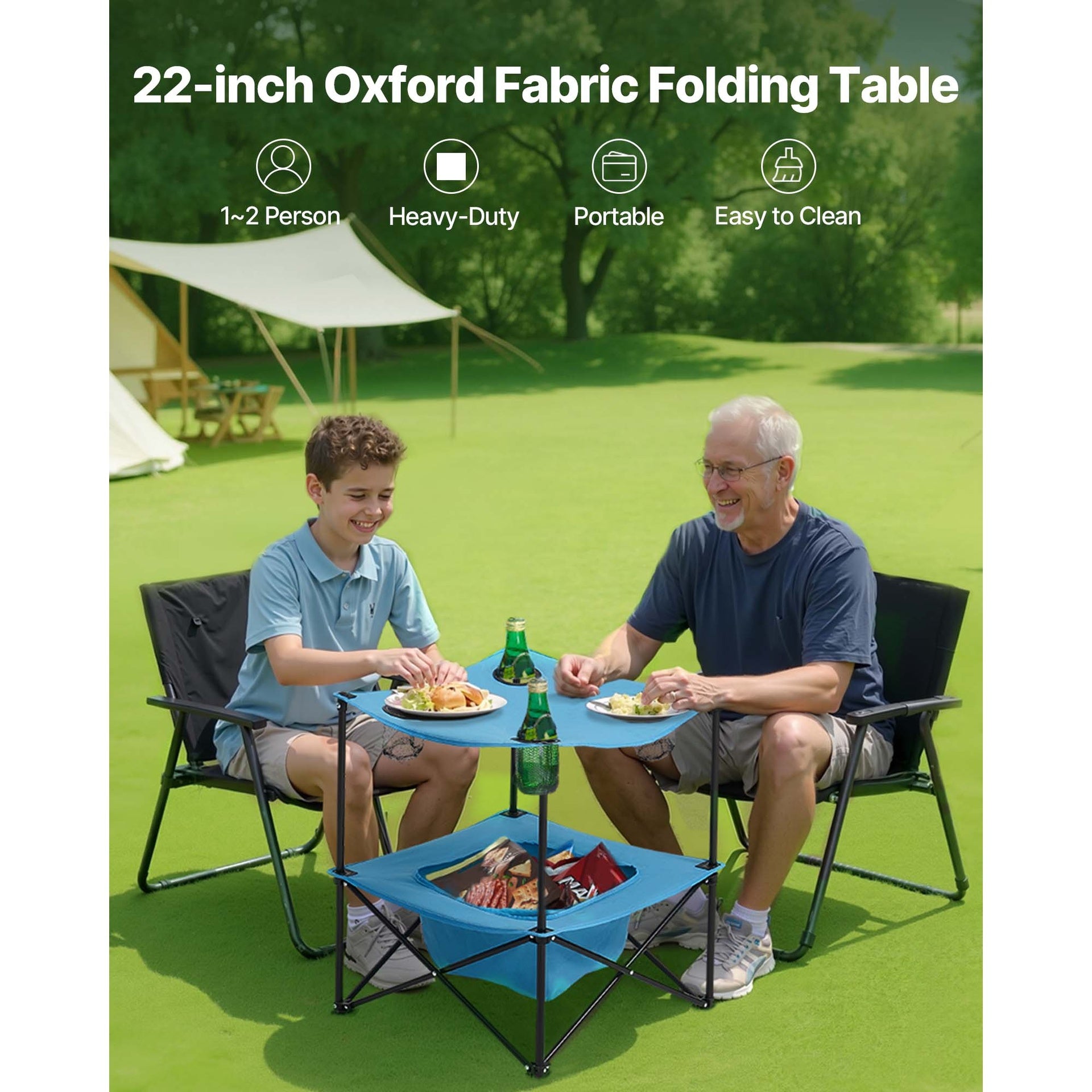 Folding Portable Camping Table Oxford Outdoor Picnic Square Table 4 Cup Holders