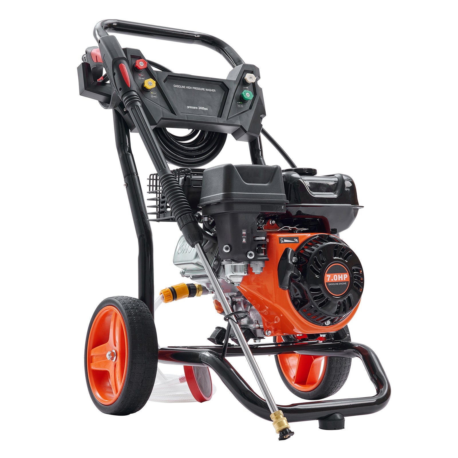 Gas Pressure Washer, 3400 PSI 2.6 GPM, Gas Powered Pressure Washer with Aluminum Pump, Spray Gun and Extension Wand, 5 Quick Connect Nozzles, for Cleaning Cars, Homes, Driveways, Patios