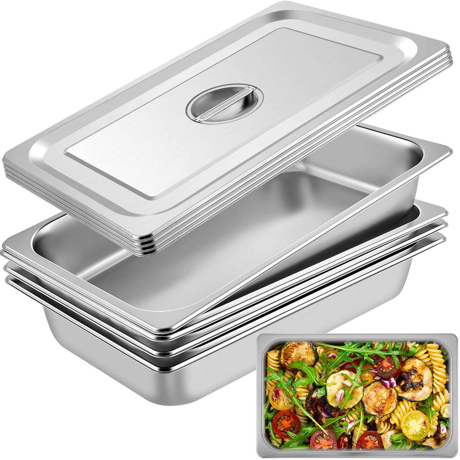 4 Pack Steam Table Pans 20.9 x 12.8 x 3.9 Inch Deep Steam Table Pan Full Size 13L Deep Food Container Stainless Steel Oven Tray Hotel Pans Anti-Jam Steam Table Food Pan