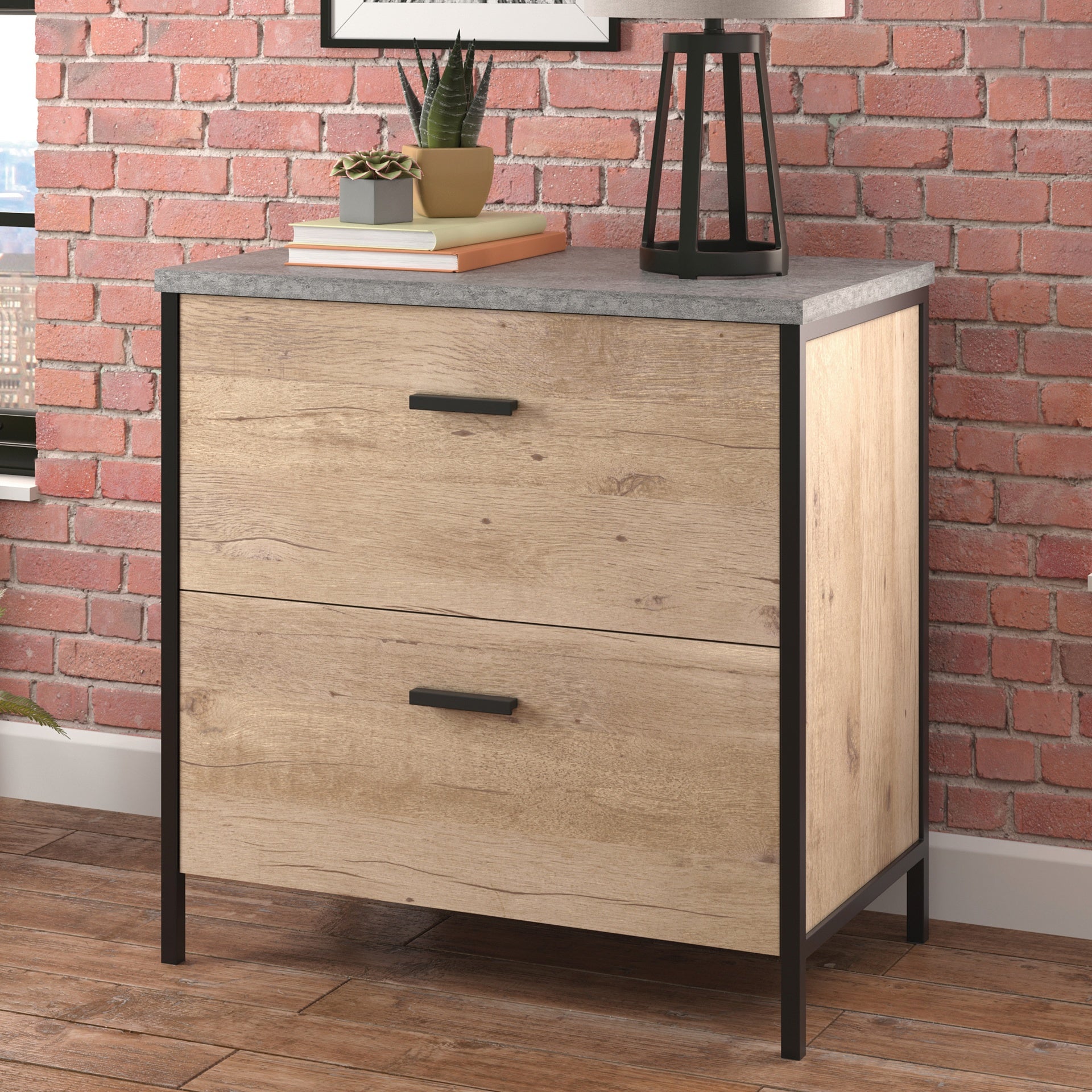 Lateral File with Large Drawers, Brown finish