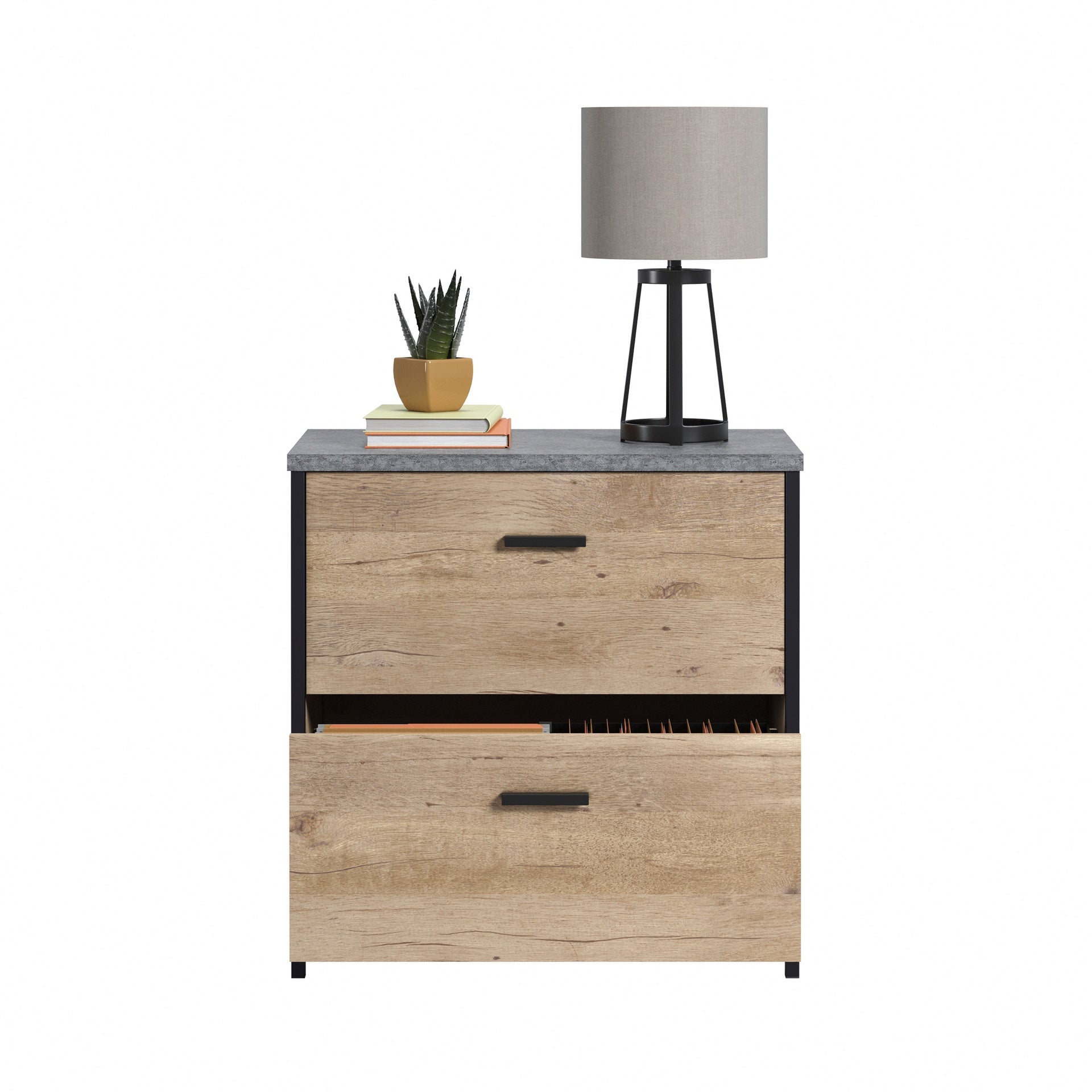Lateral File with Large Drawers, Brown finish