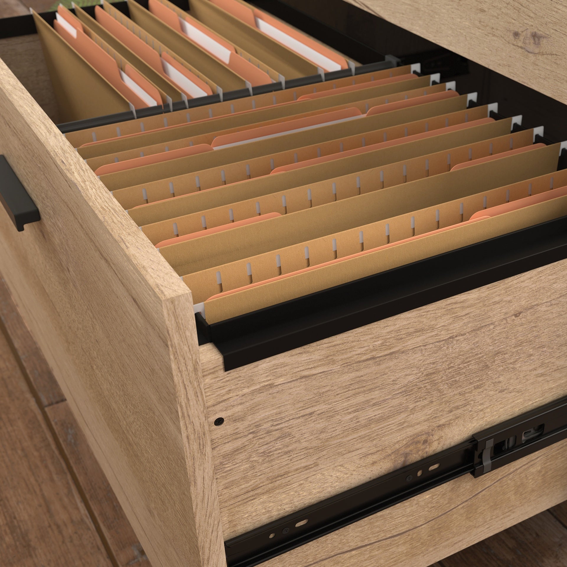 Lateral File with Large Drawers, Brown finish