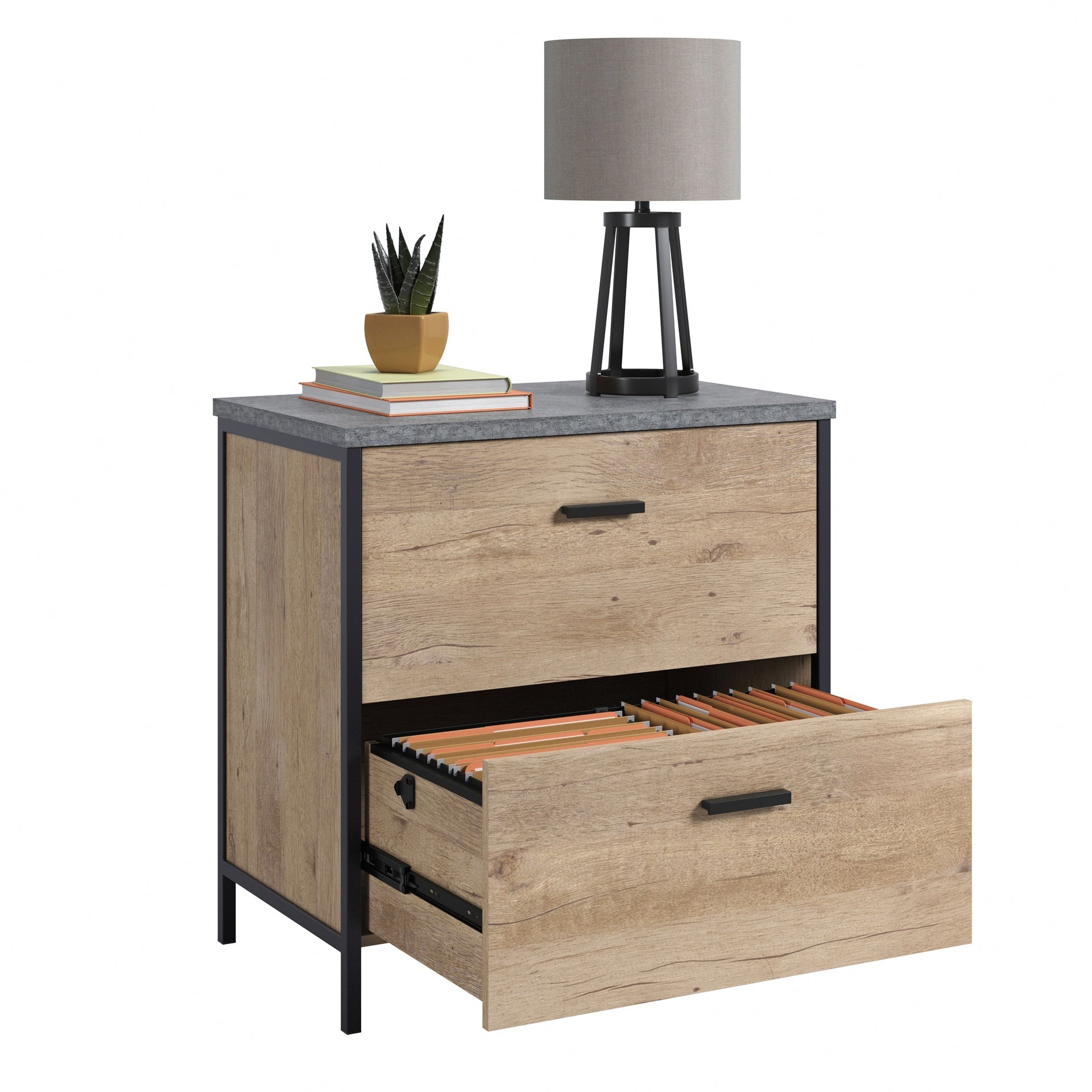 Lateral File with Large Drawers, Brown finish