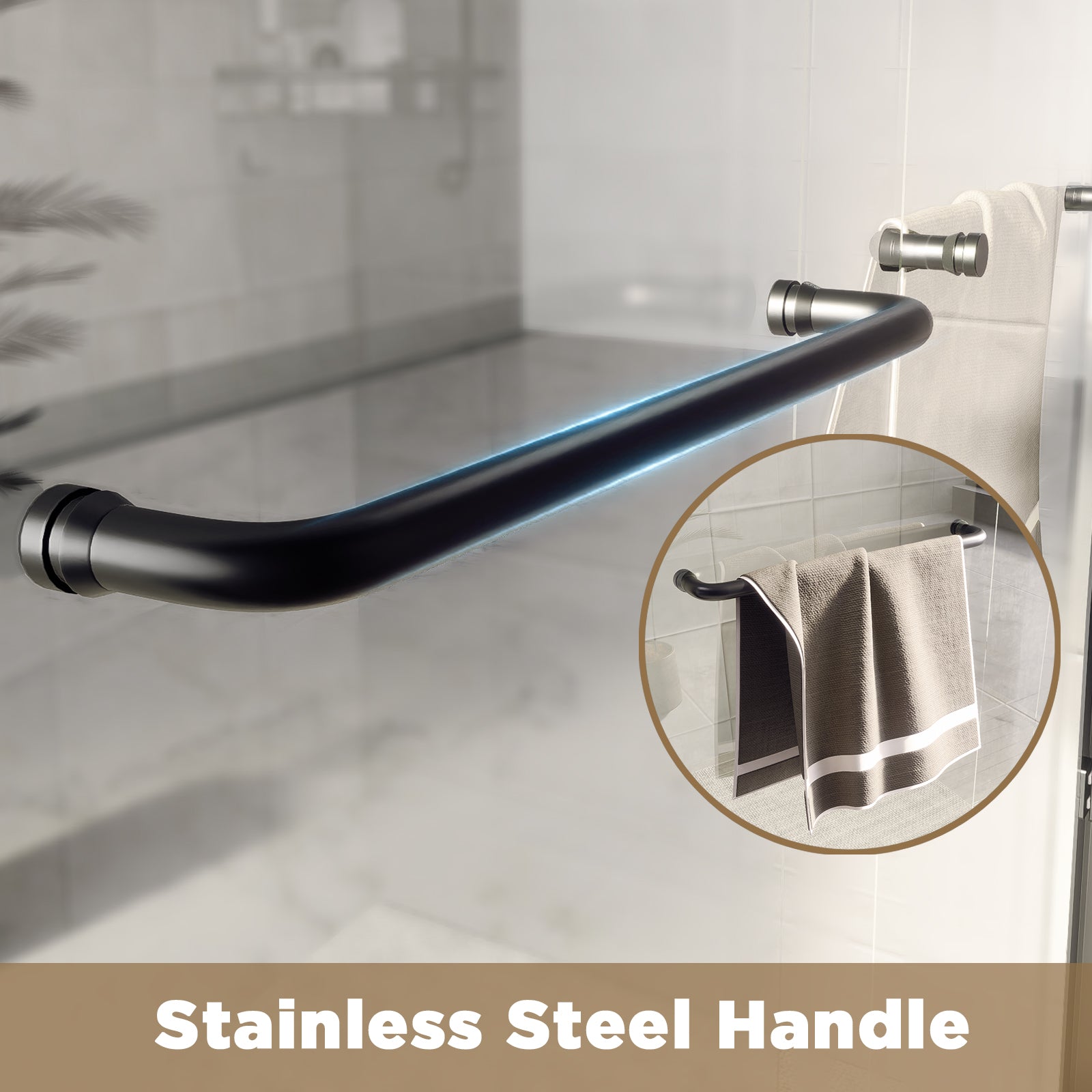 44-48" W × 72" H Tempered Glass with Explosion Proof Film, Aluminum Frame Double Sliding Shower Door, "1/4 (6 mm), Stainless Steel handle, Matte Black