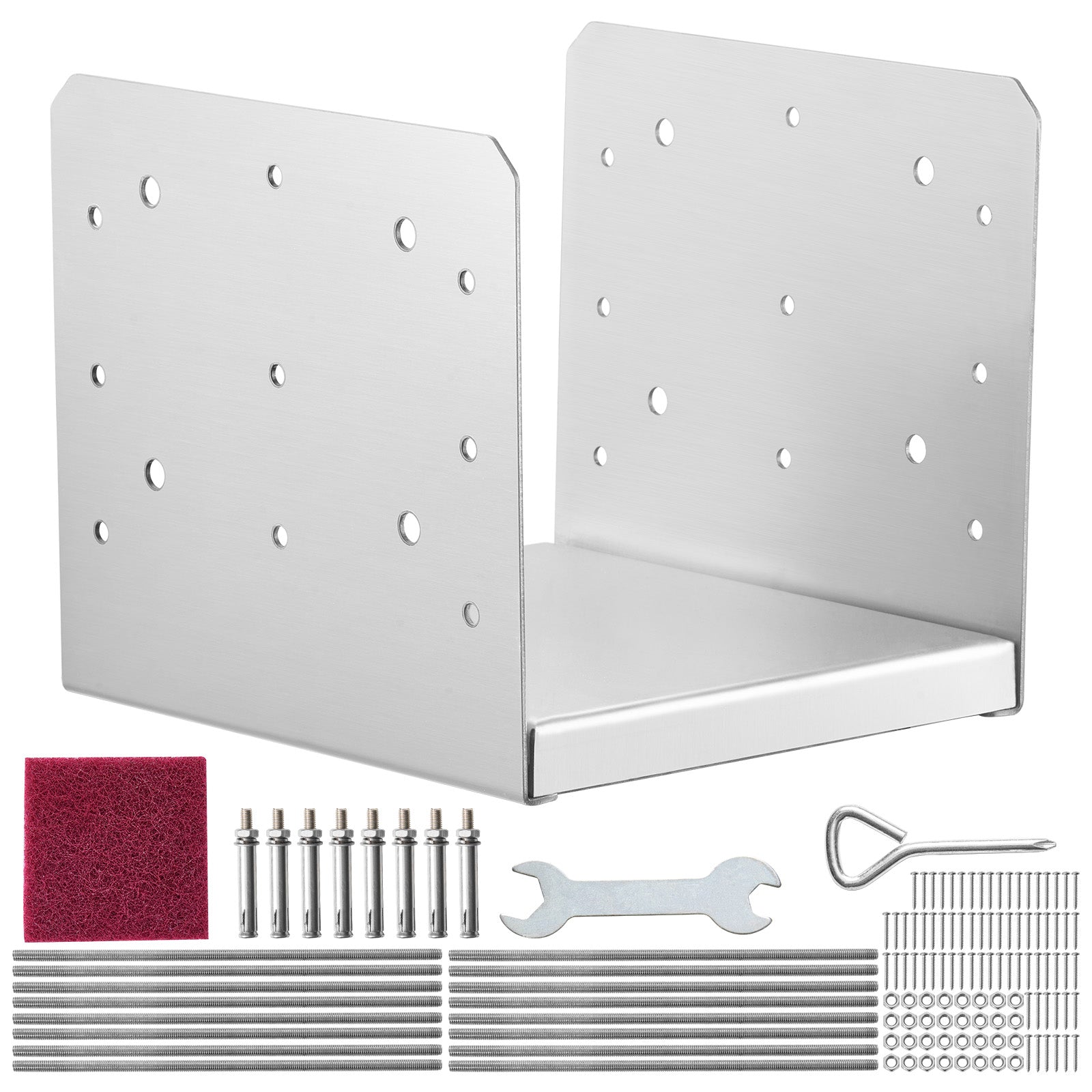 8"x 8" Post Base, 4Pcs Stainless Steel Adjustable Post Anchor Bracket(Internal 7.8 x 7.3"), Adjustable Post Base for Pavilion Deck Porch Handrail Railing Support Decorative Anchor Plate